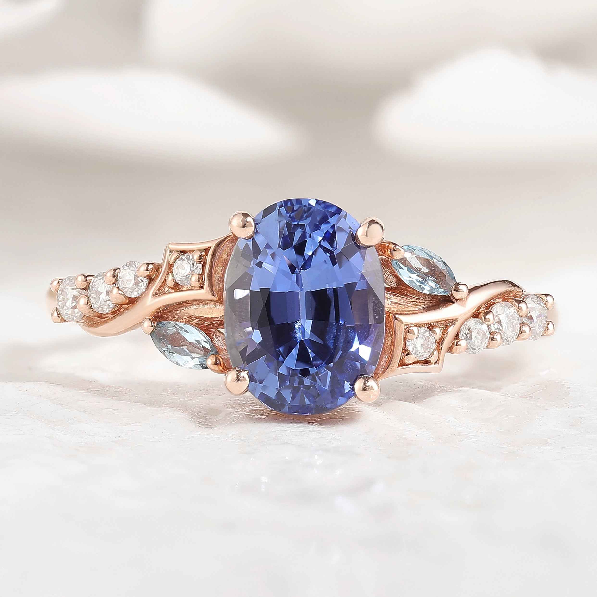 Unique Meteor Inspired Cornflower Sapphire Engagement Ring
