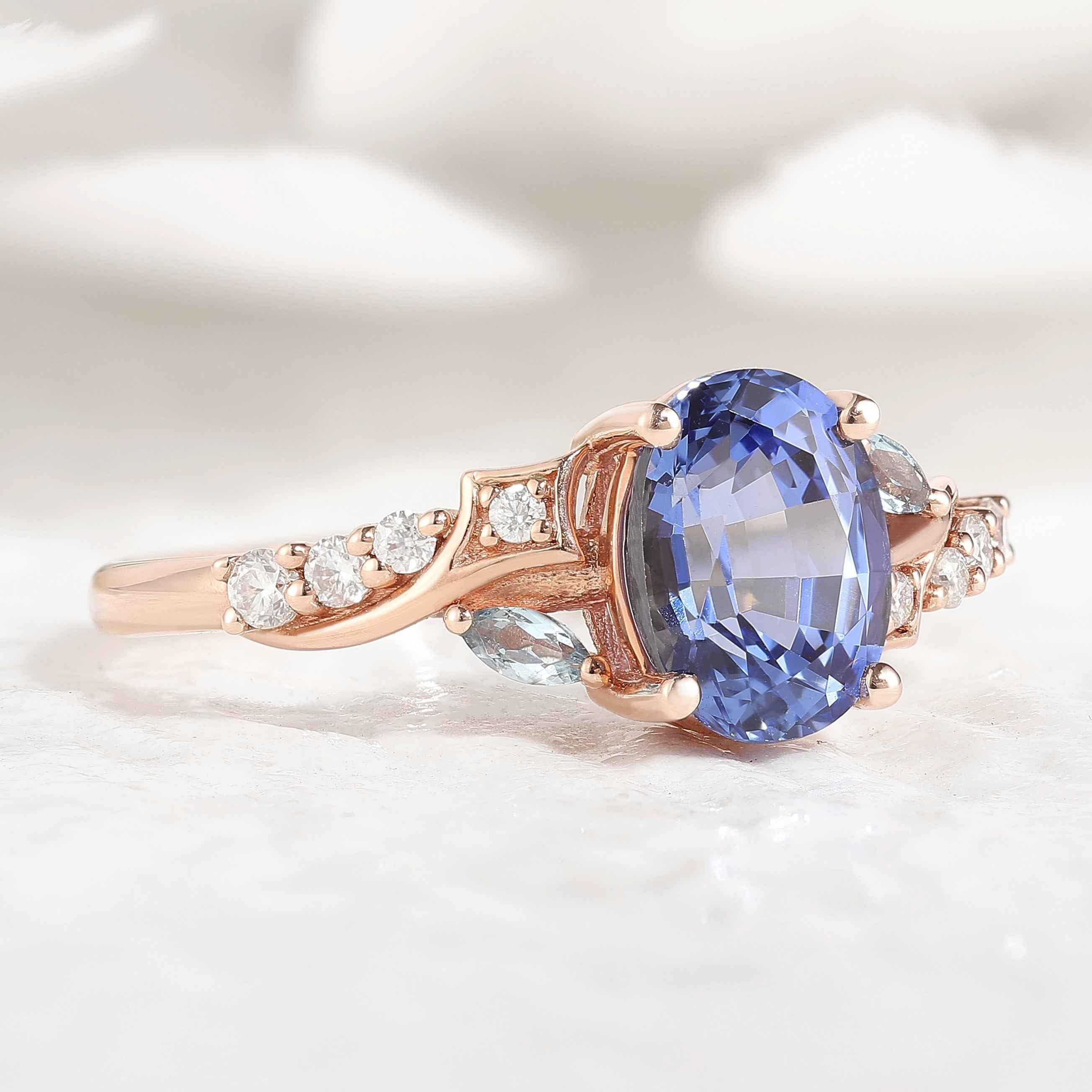 Unique Meteor Inspired Cornflower Sapphire Engagement Ring