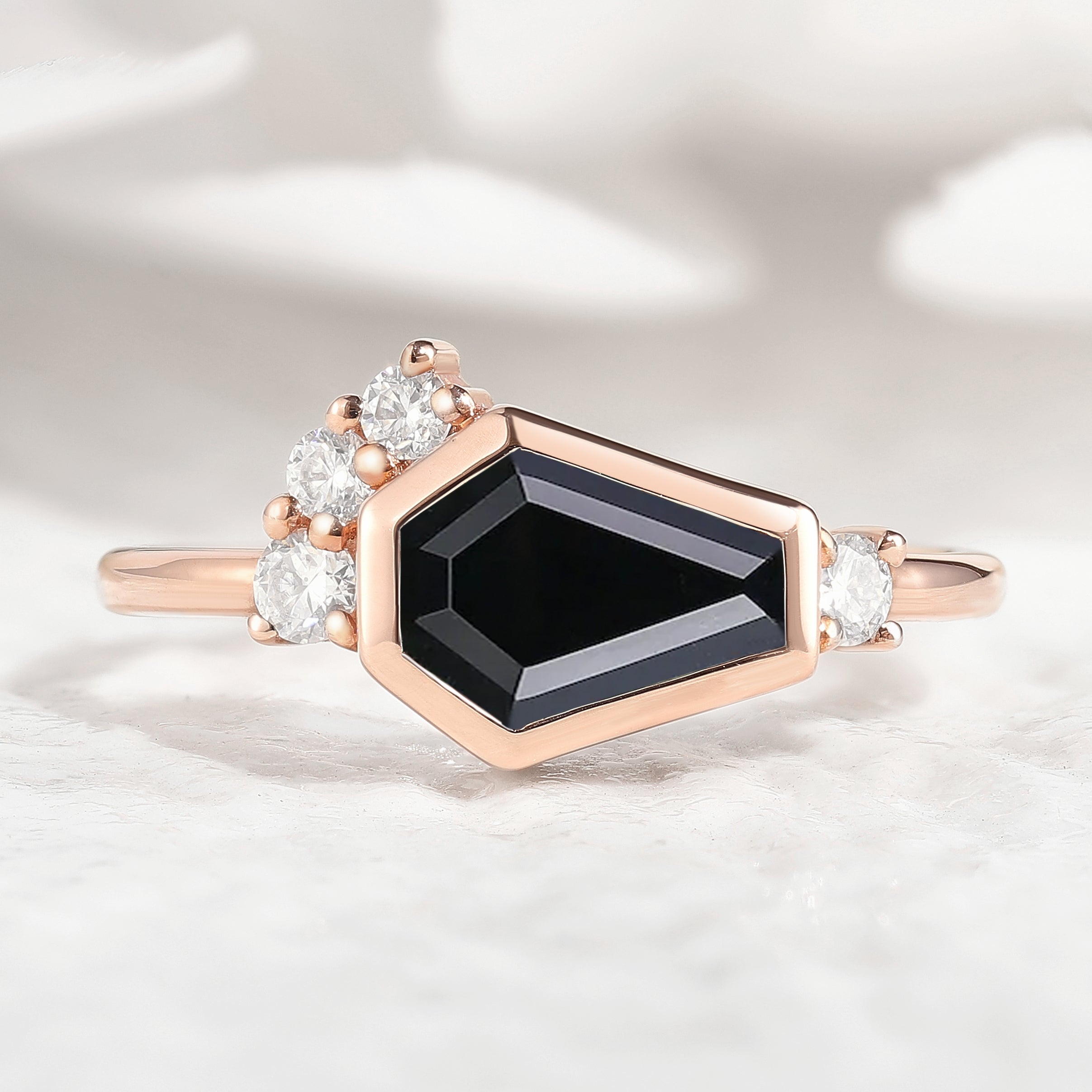 Unique Coffin Cut Black Onyx Engagement Ring