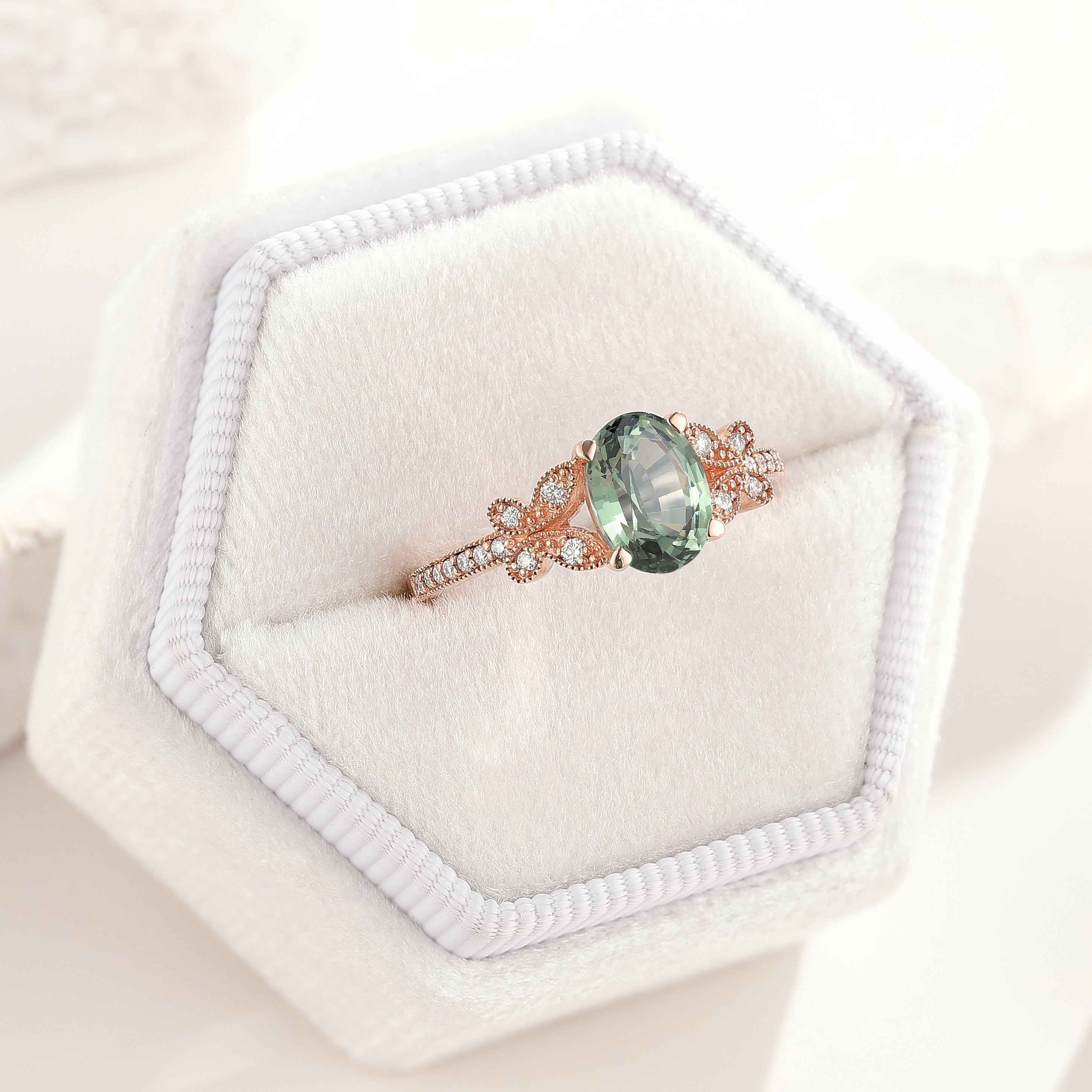 Unique Design Moissanite Cluster Butterfly Green Sapphire Ring