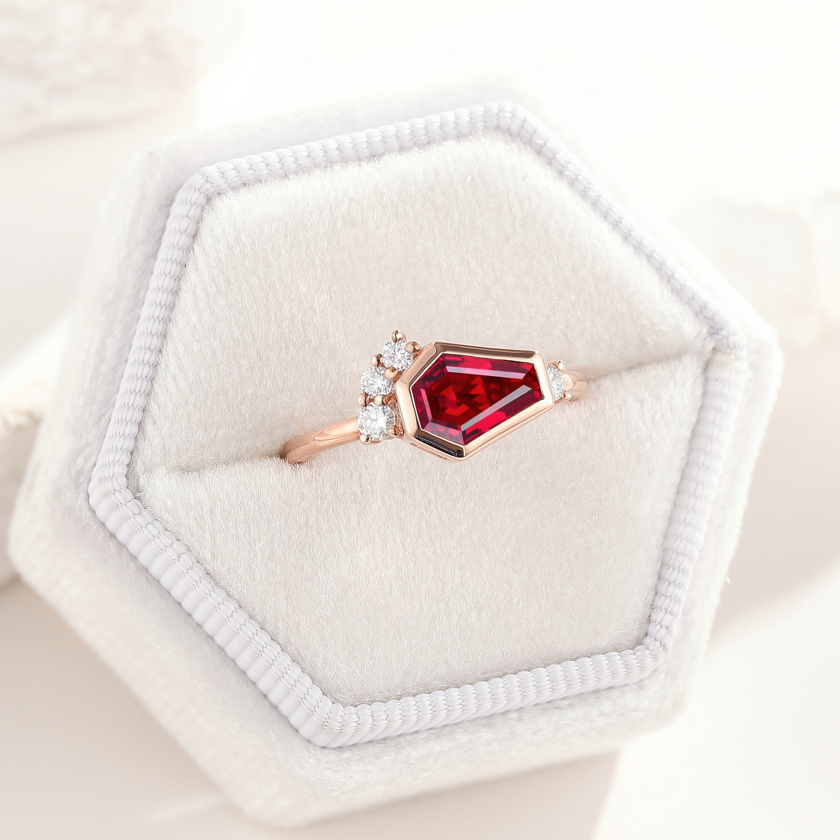 Unique Coffin Cut Ruby Engagement Ring