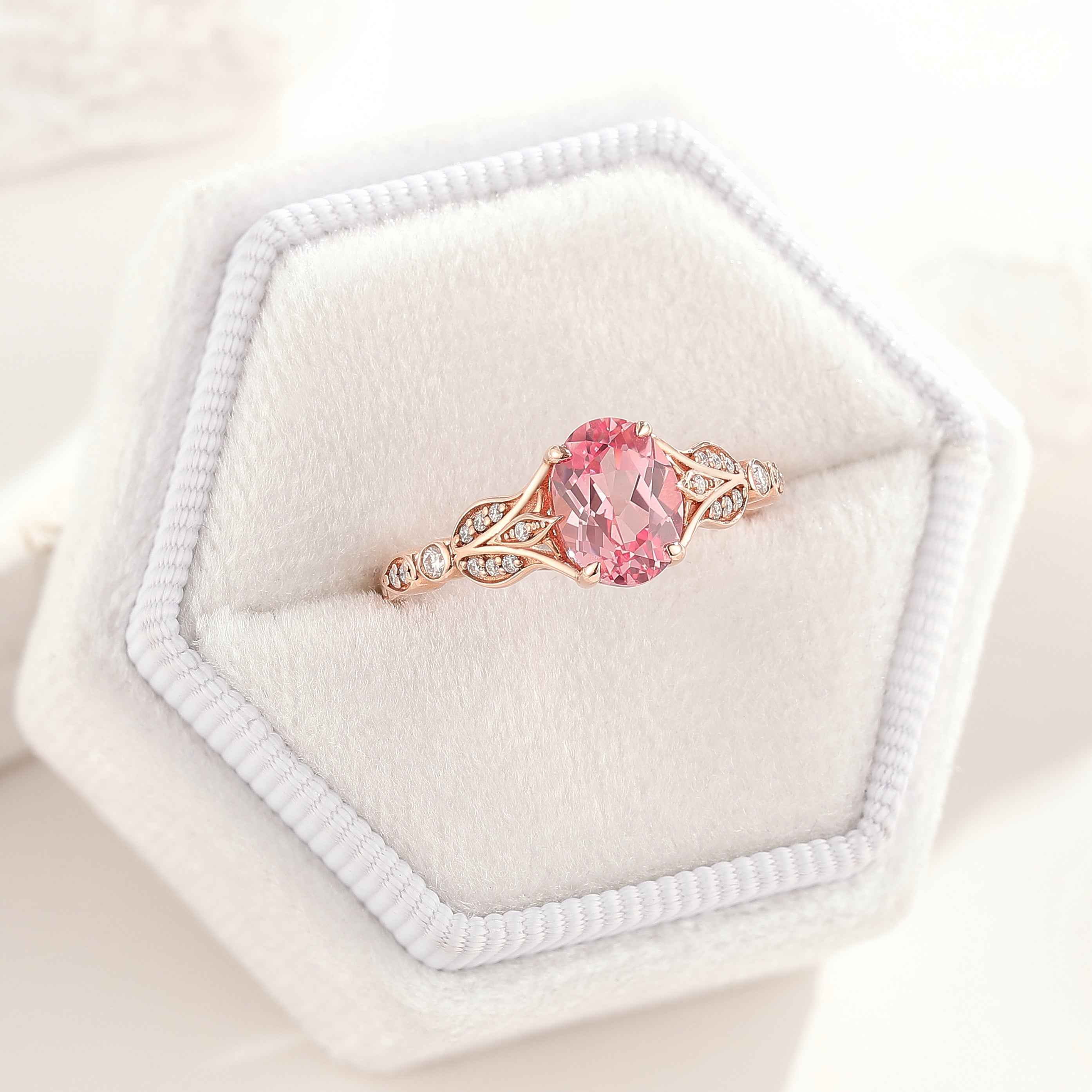 Nature Inspired Flora Engagement Ring Oval Cut Pink Sapphire Ring