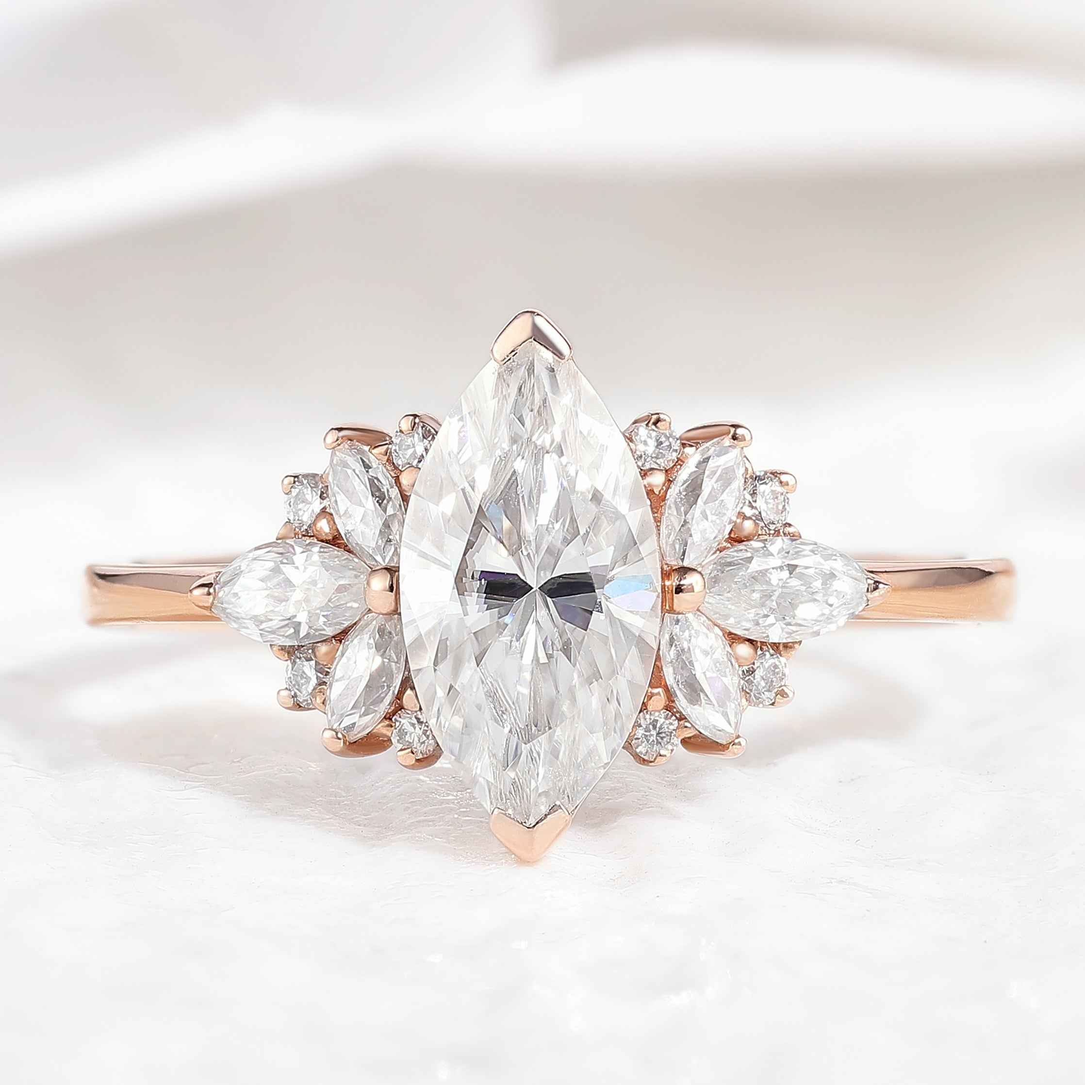 Unique Marquise Cut Moissanite Engagement Ring Rose Gold Ring