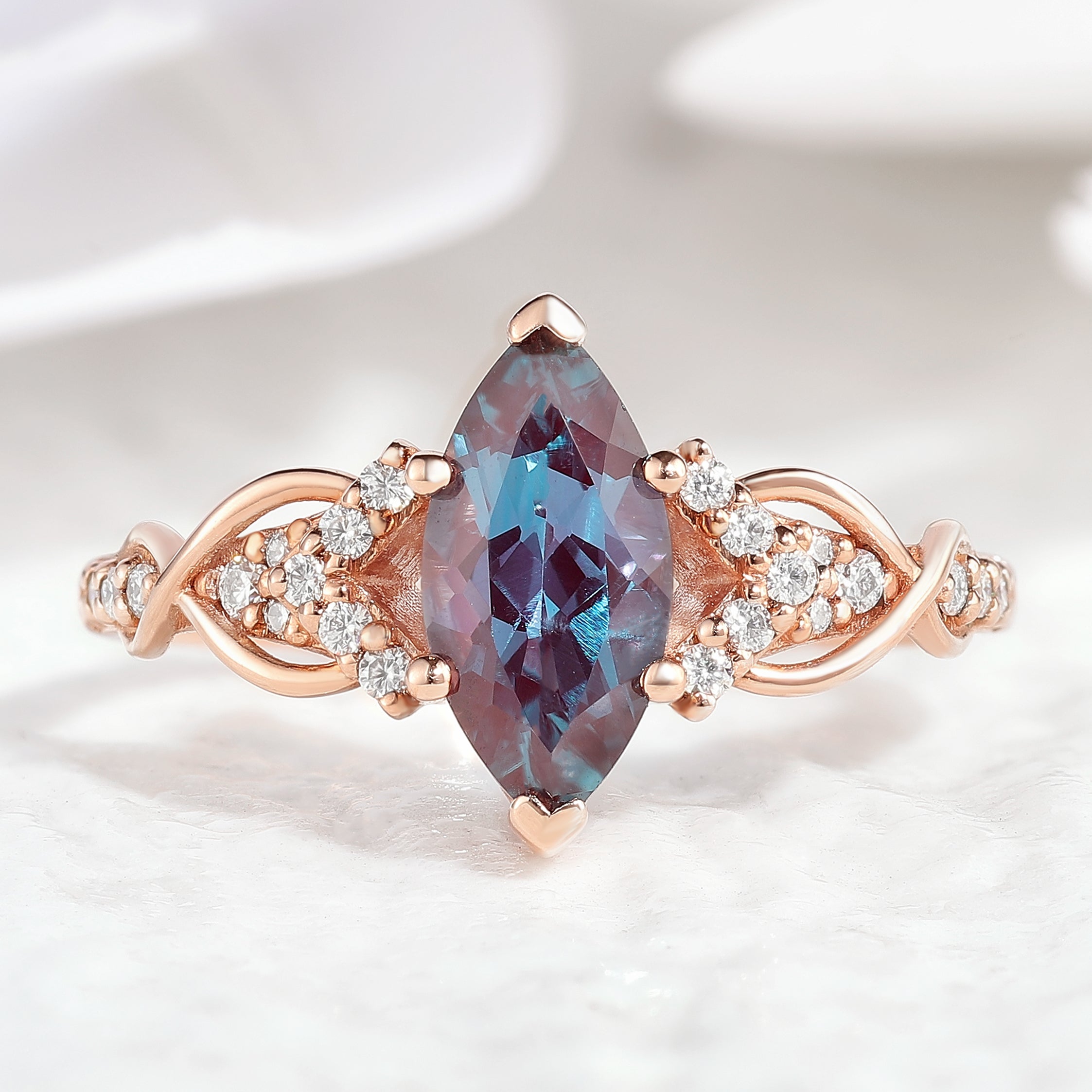 Rose Gold Marquise Alexandrite Engagement Ring