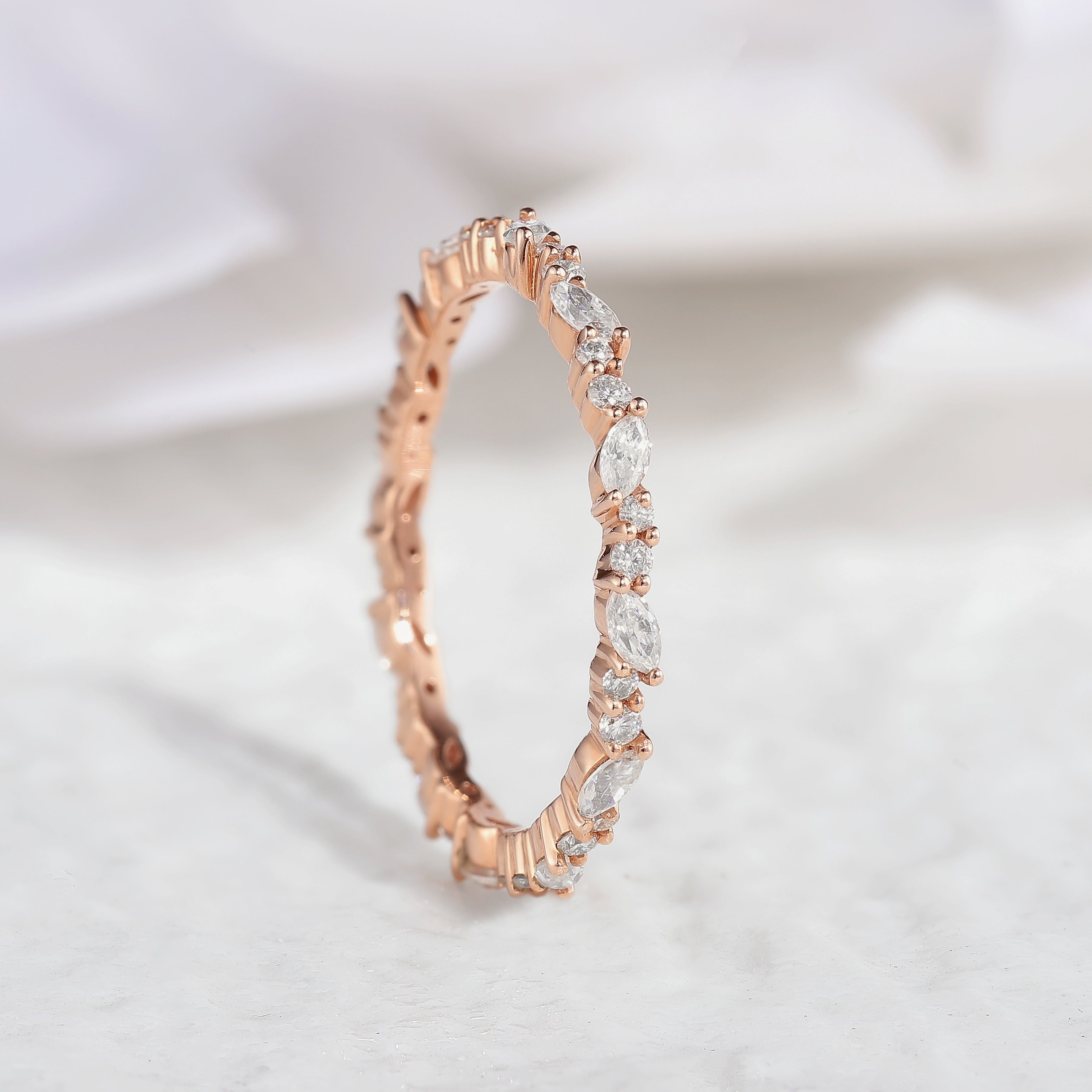 Rose gold Marquise Moissanite stacking band