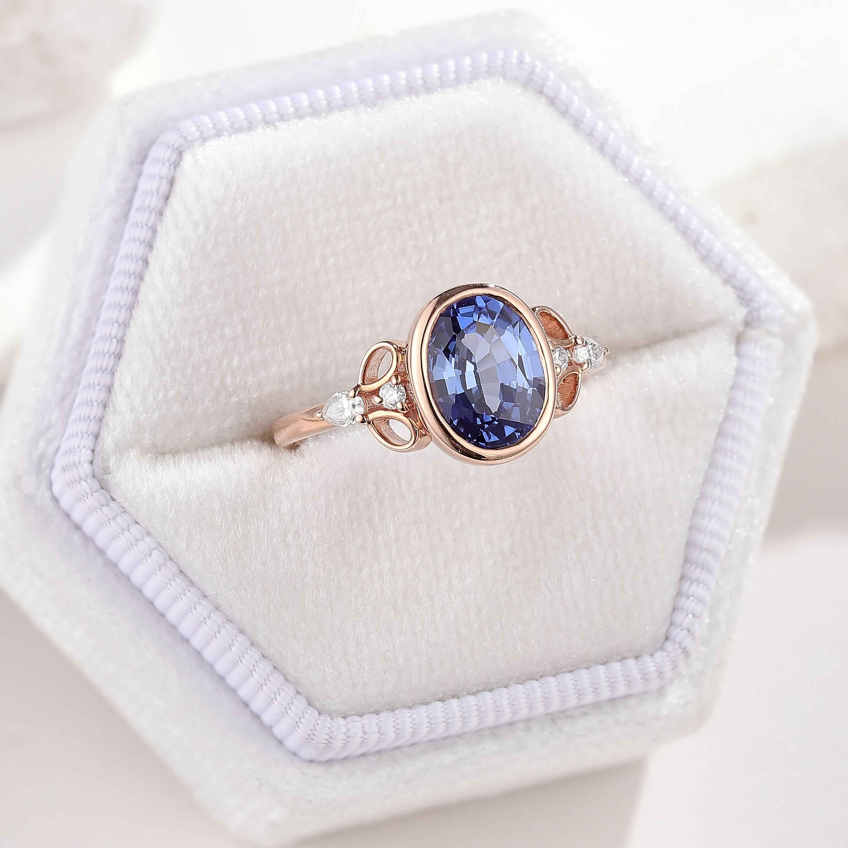 Dainty Oval Cut Blue Sapphire Engagement Ring