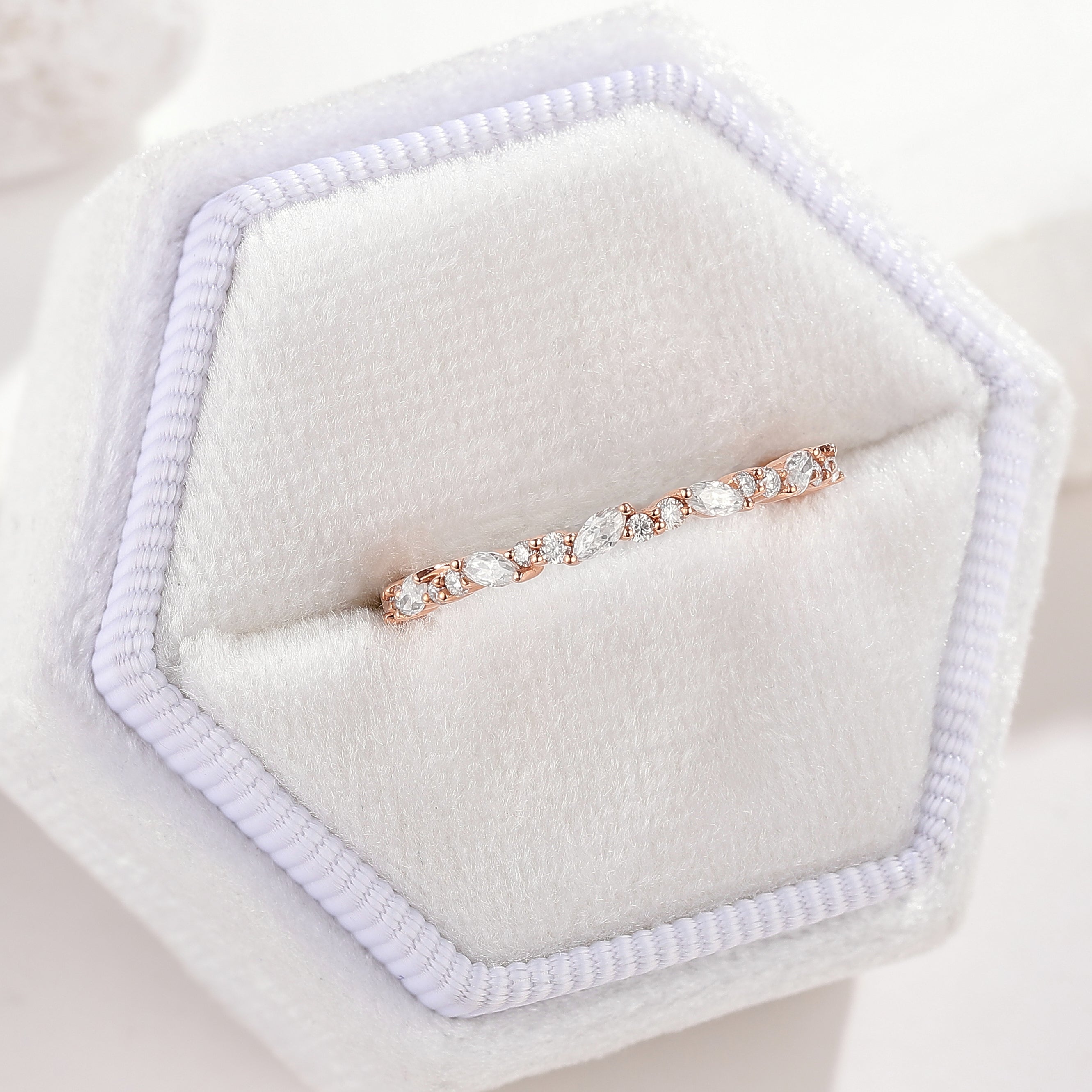 Marquise and Round Cut Moissanite Stacking Band in Rose Gold
