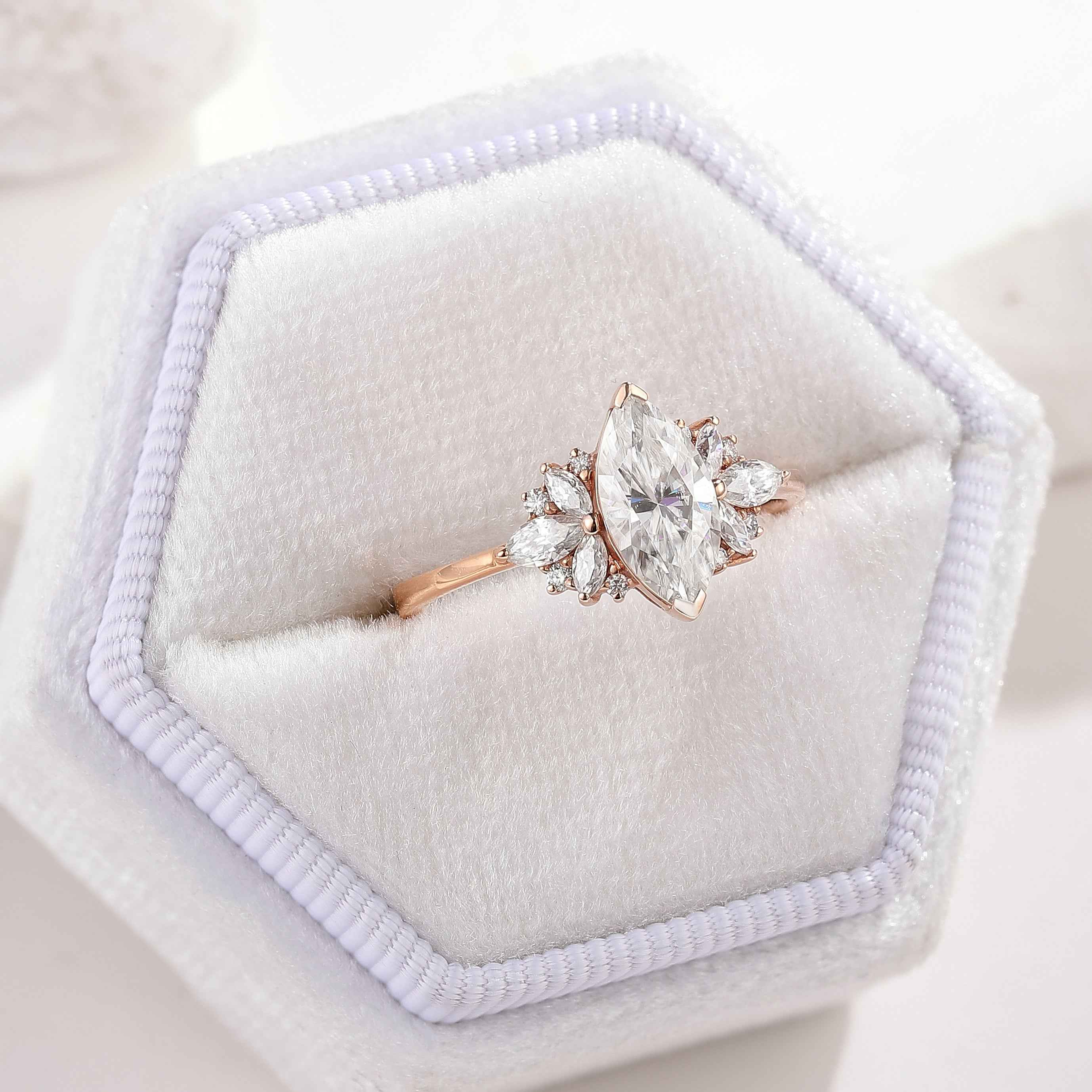Unique Marquise Cut Moissanite Engagement Ring Rose Gold Ring