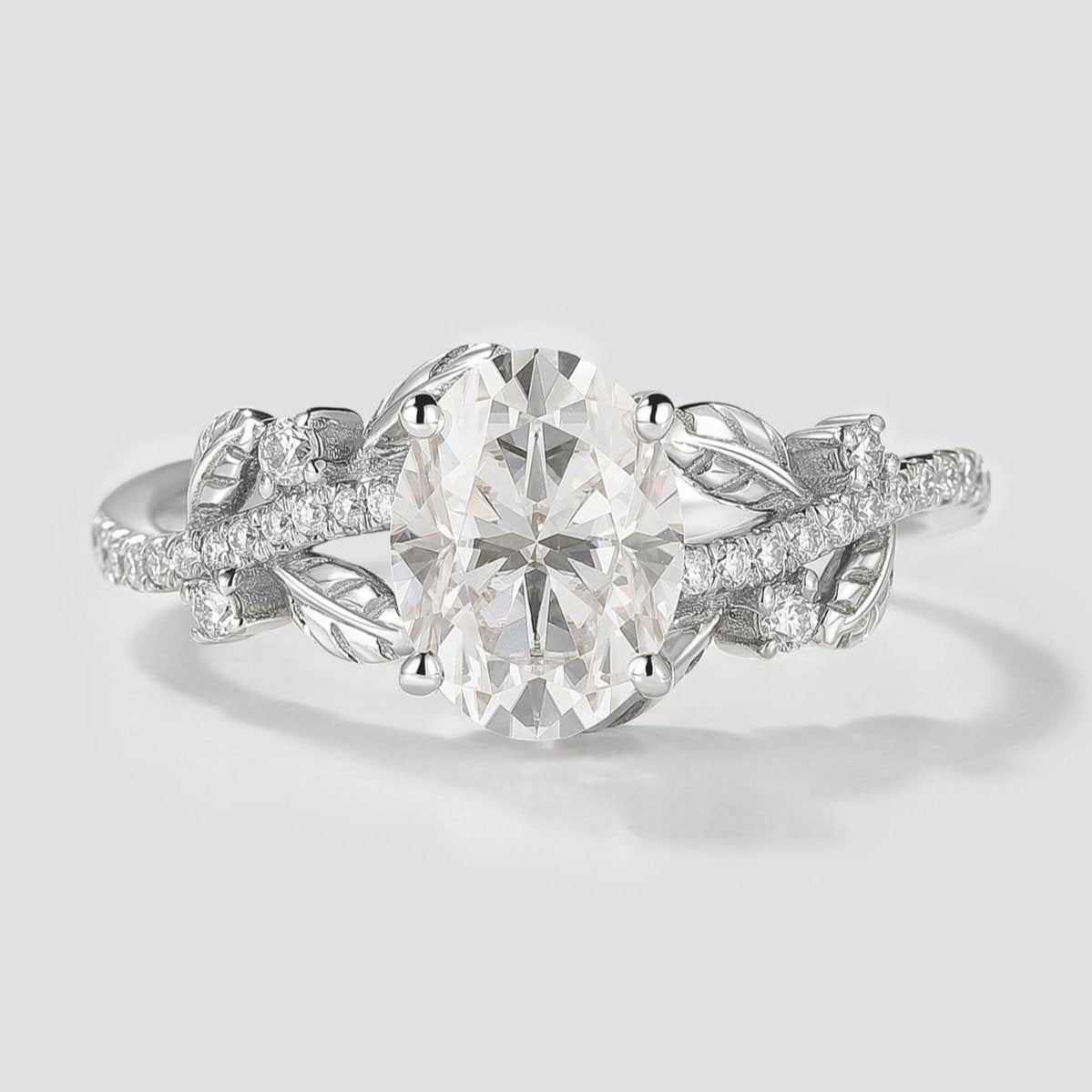 Oval cut moissanite leaf engagement ring, Lahela Jewelry