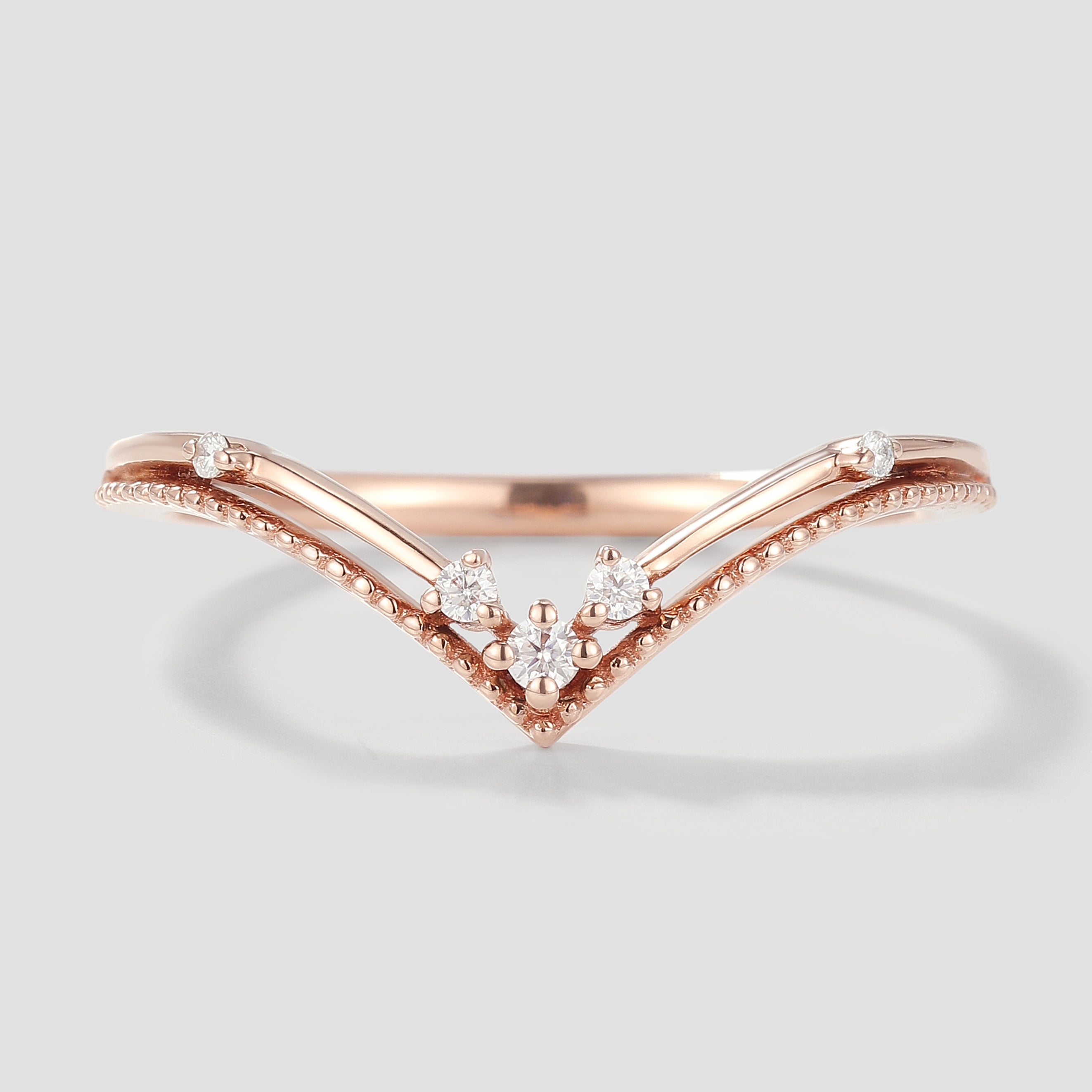 Curved Moissanite Stackable Wedding Band in Rose Gold