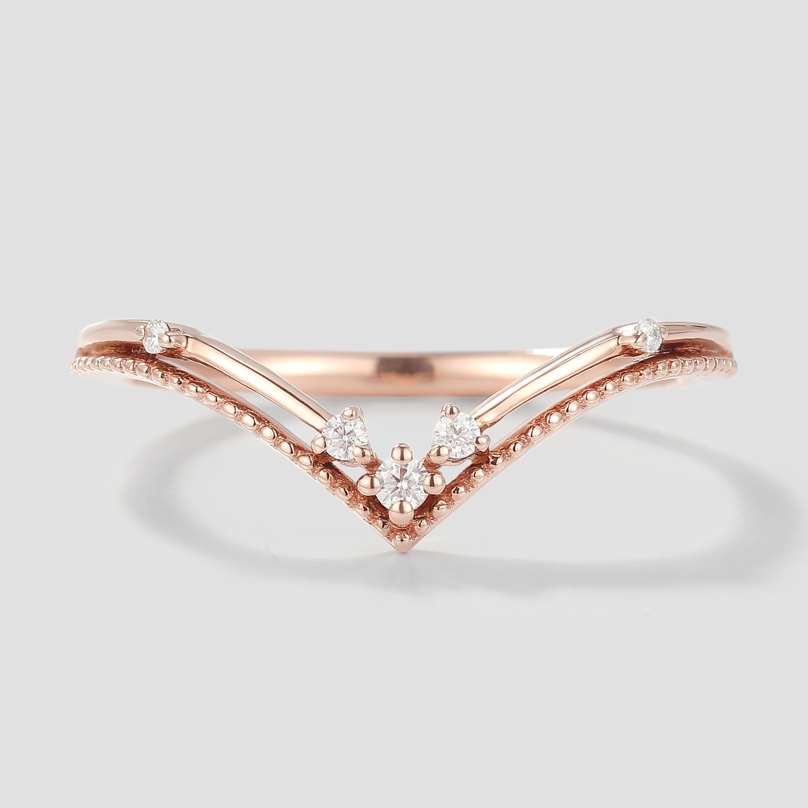 Curved Moissanite Stackable Wedding Band in Rose Gold