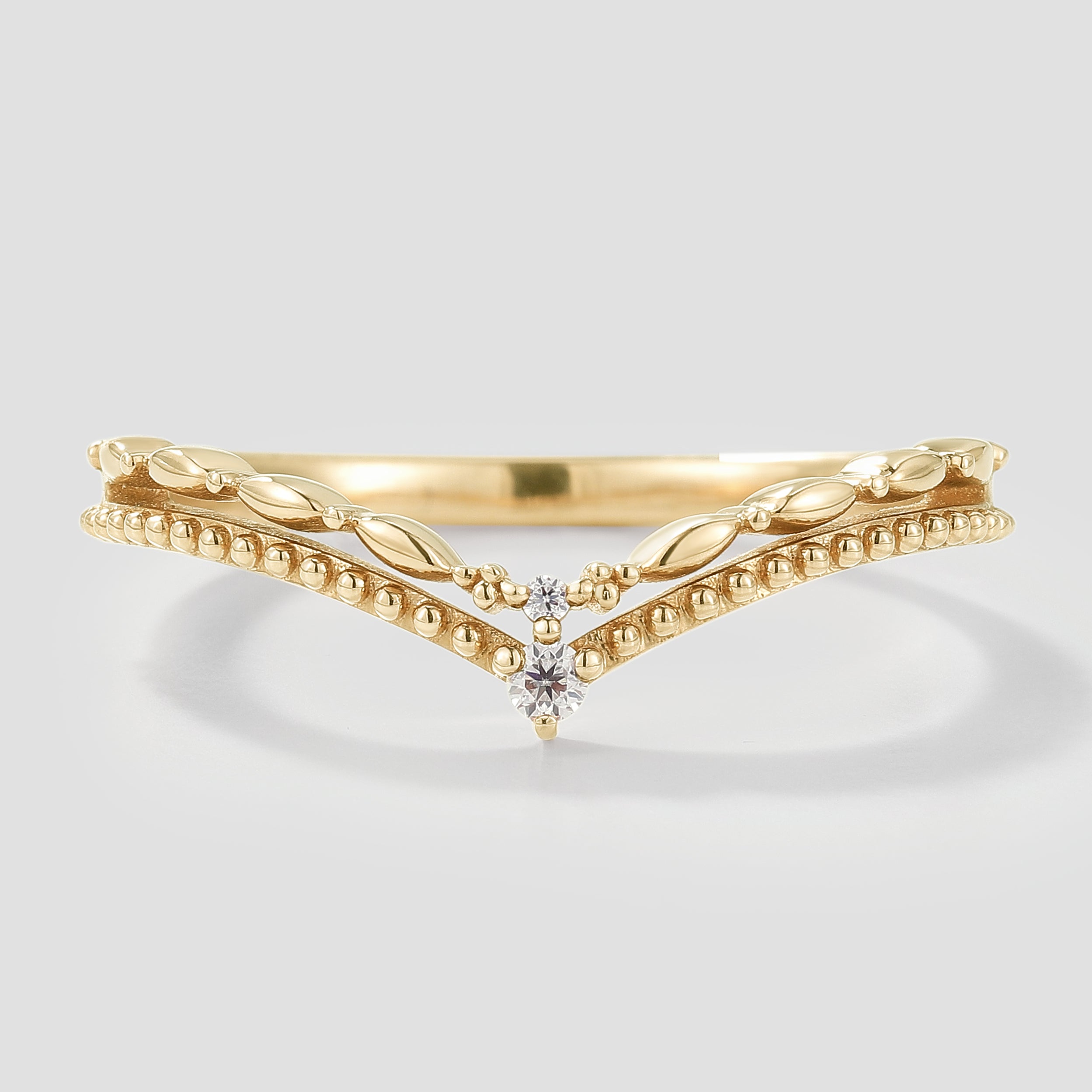 Gold V-Shaped Moissanite Wedding Band