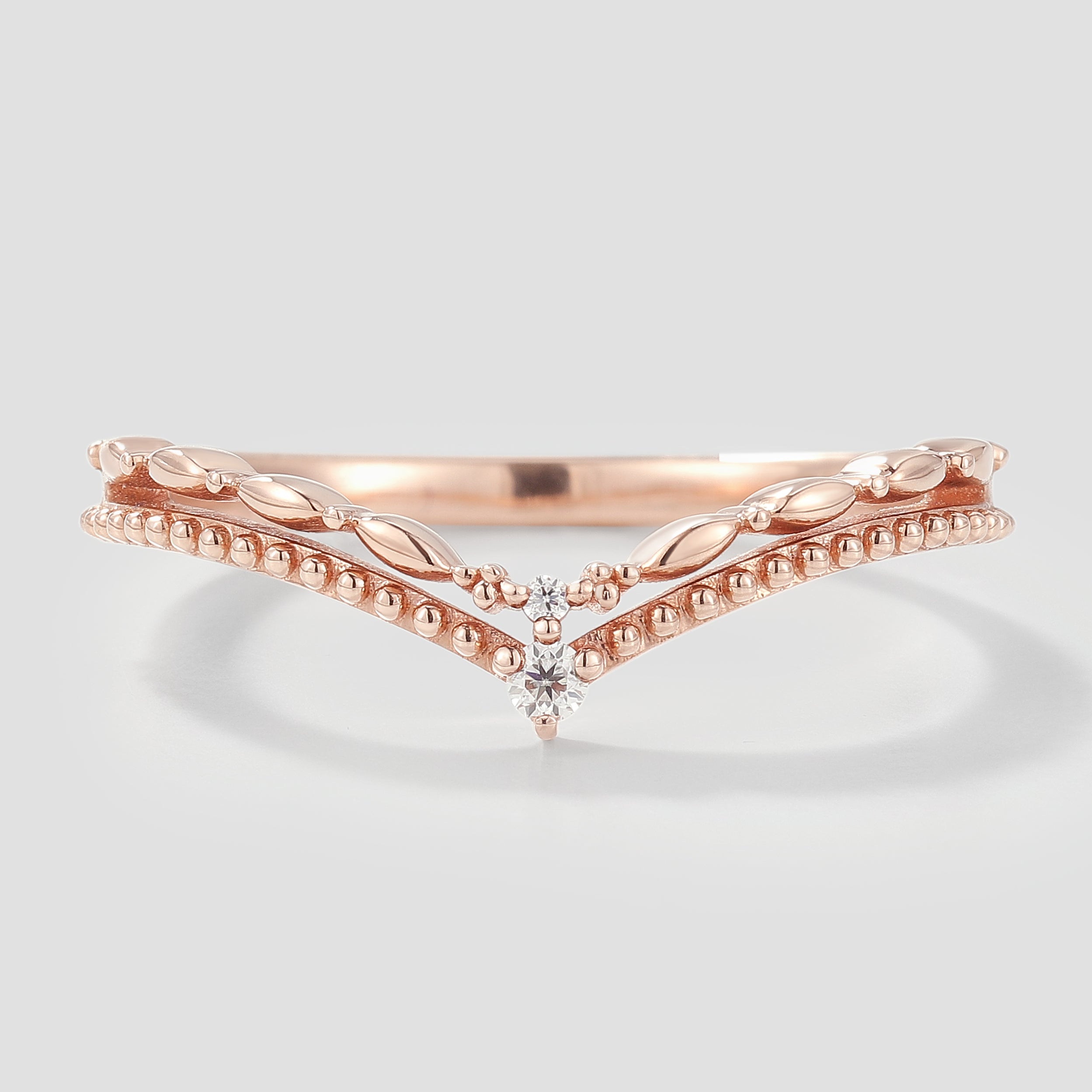 Curved V Shaped Moissanite Wedding Band