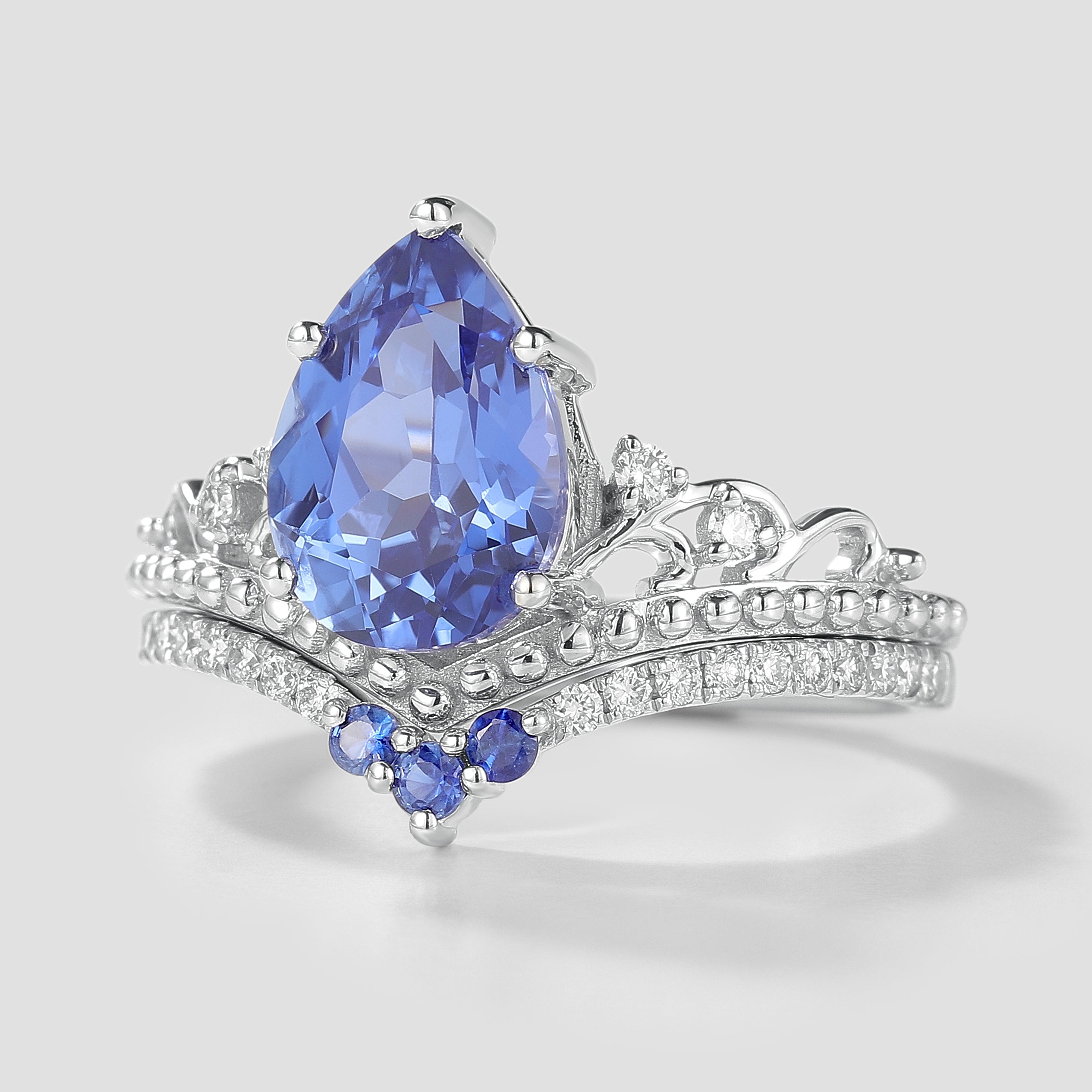 Vintage Cornflower Sapphire Engagement Ring Set