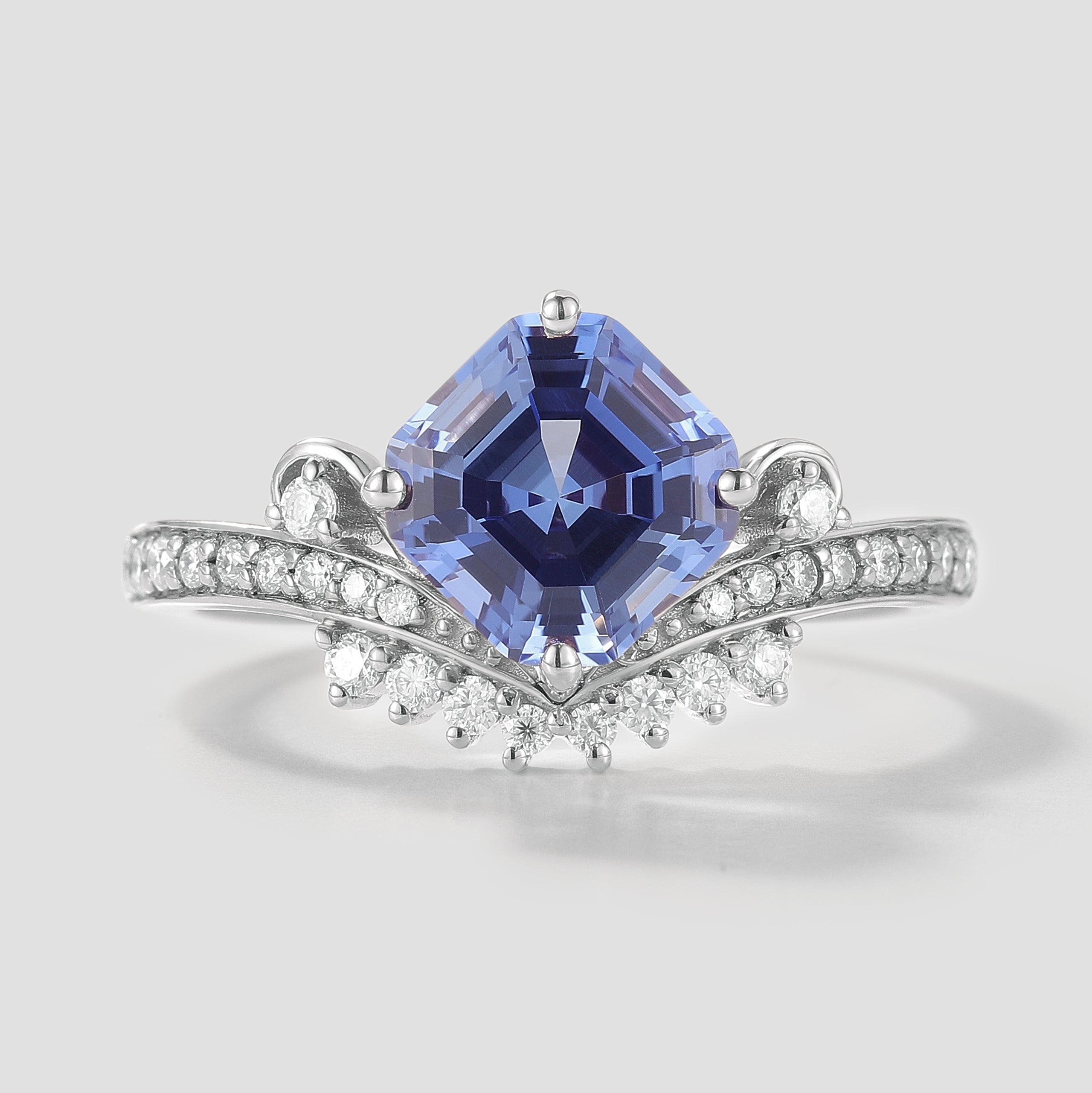 Cornflower Sapphire Engagement Ring with Diamond Accents
