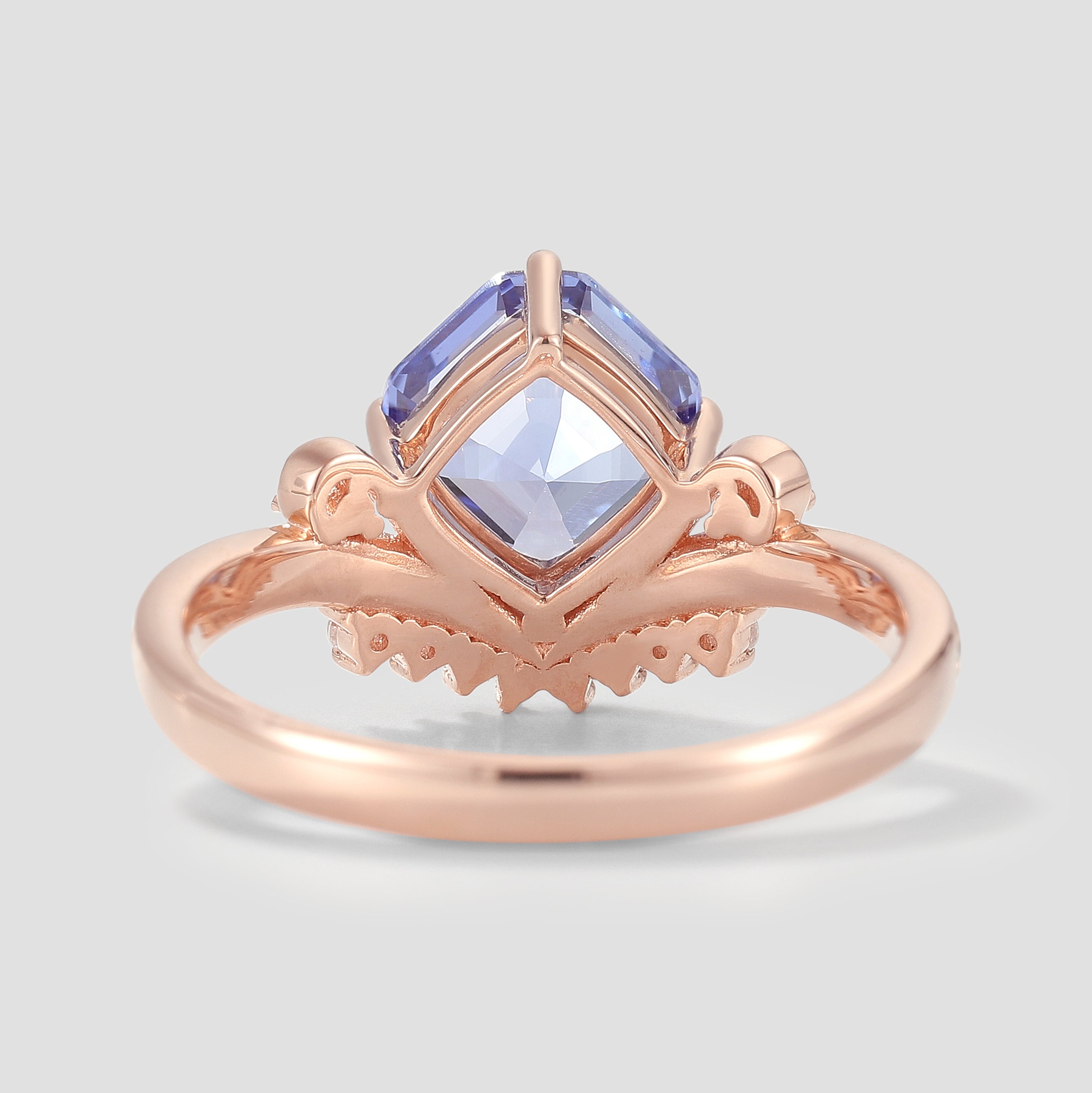 Rose Gold Cushion Cut Cornflower Sapphire Ring
