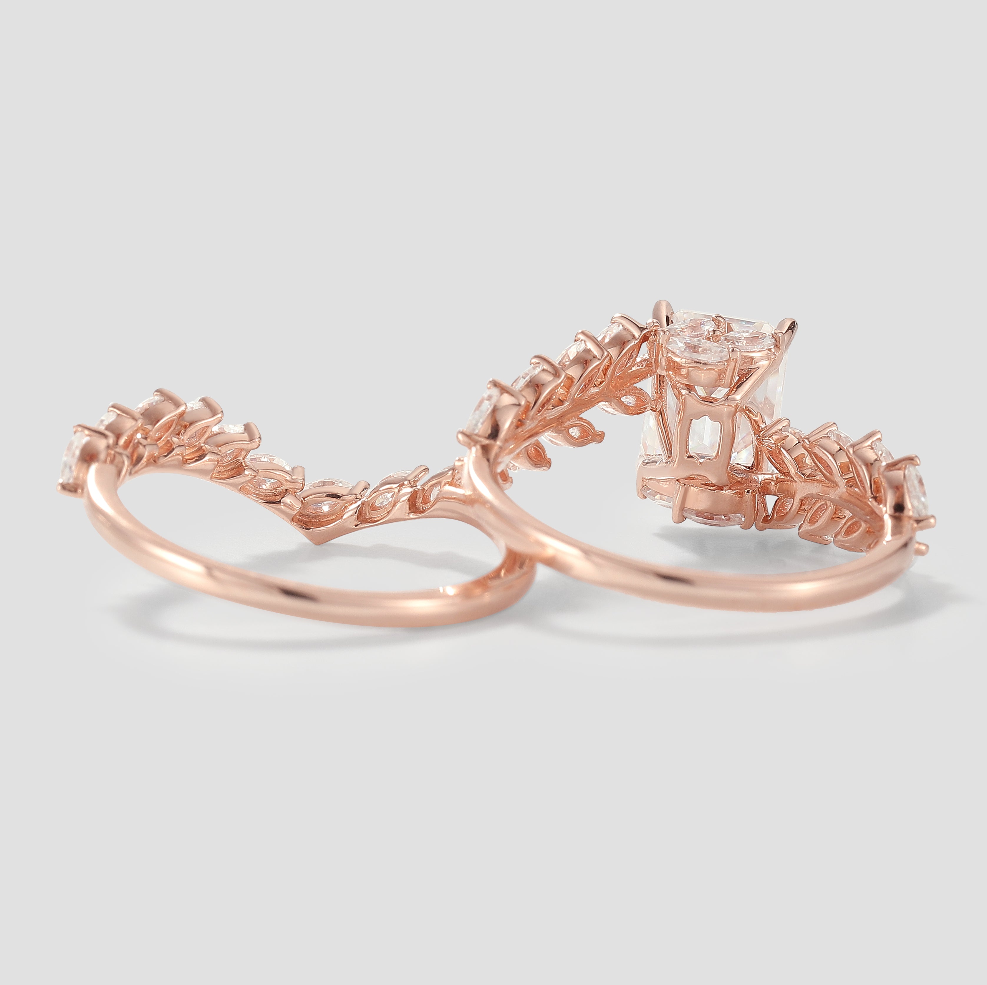 Rose Gold Leaf Moissanite Engagement Ring Set
