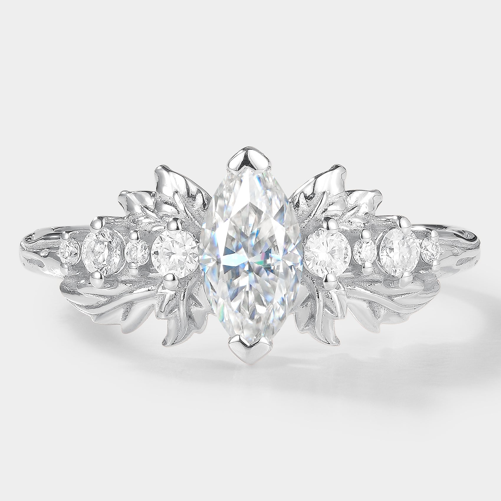 Nature-inspired marquise moissanite engagement ring