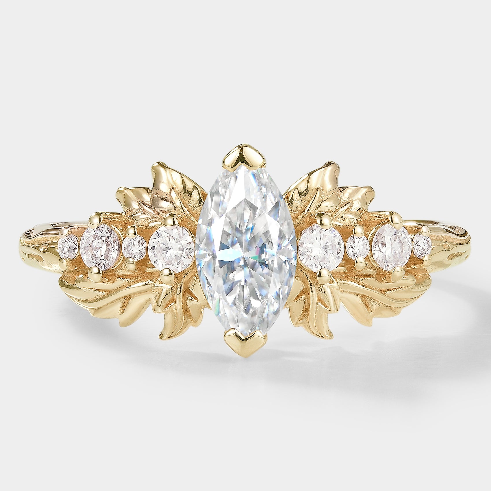 Nature-inspired marquise moissanite engagement ring