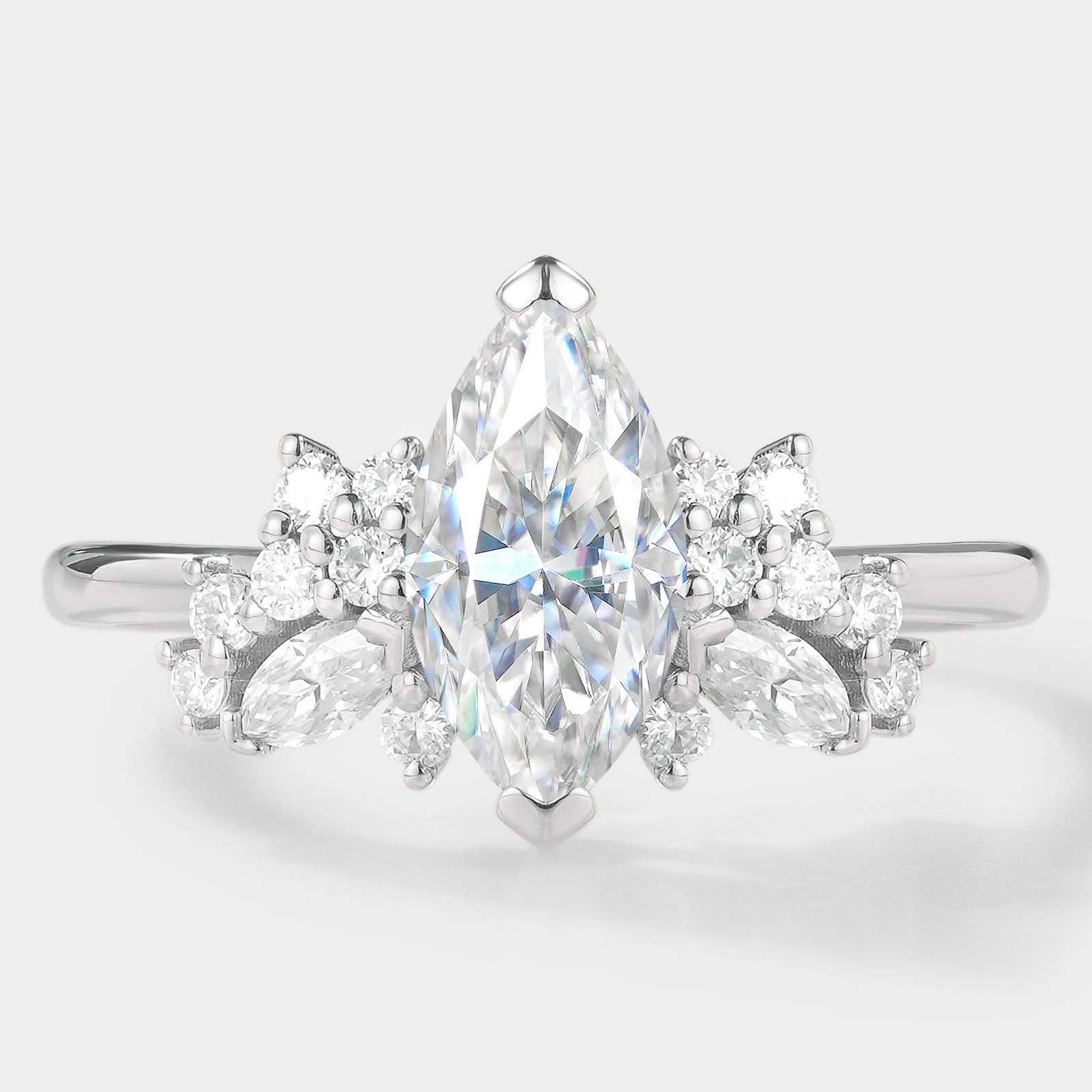 Elegant Marquise Moissanite Cluster Engagement Ring