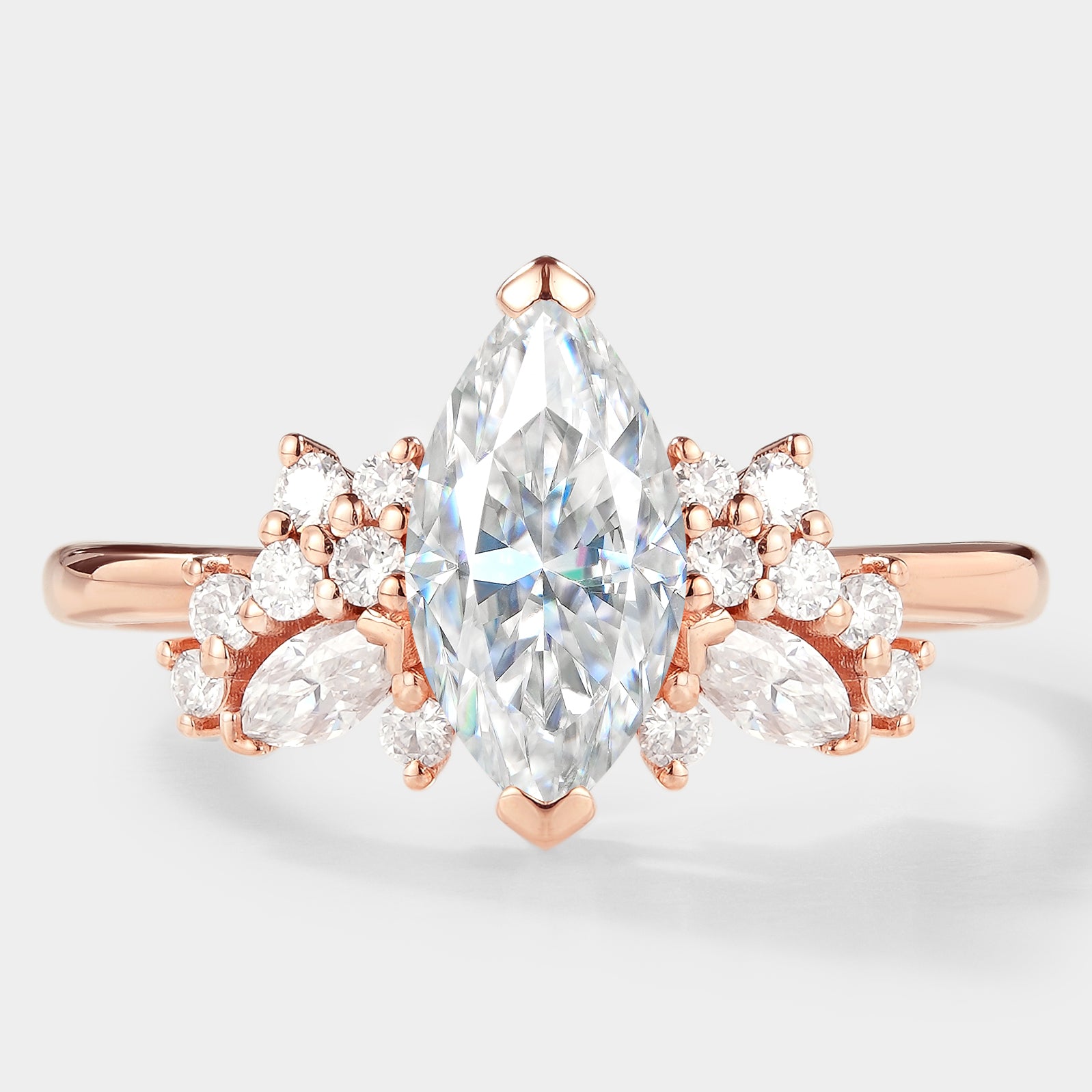 Marquise Cut Moissanite Cluster Engagement Ring