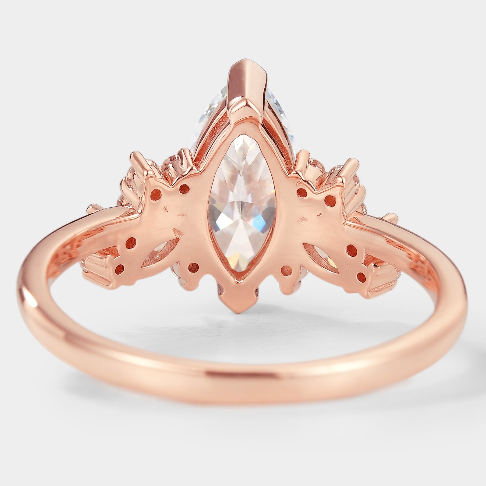 Rose Gold Marquise Moissanite Cluster Ring Detail