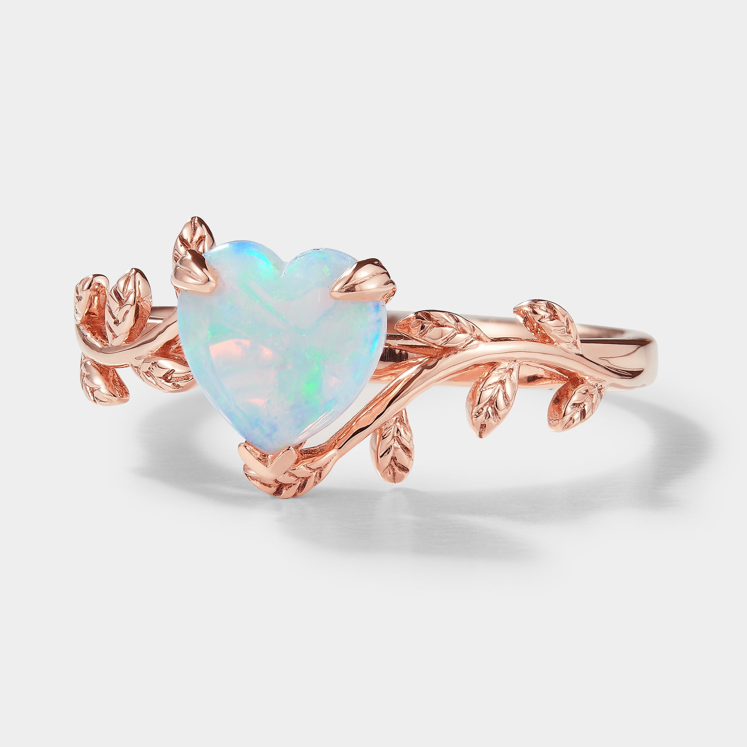 Nature-inspired heart-cut opal ring, Lahela Jewelry