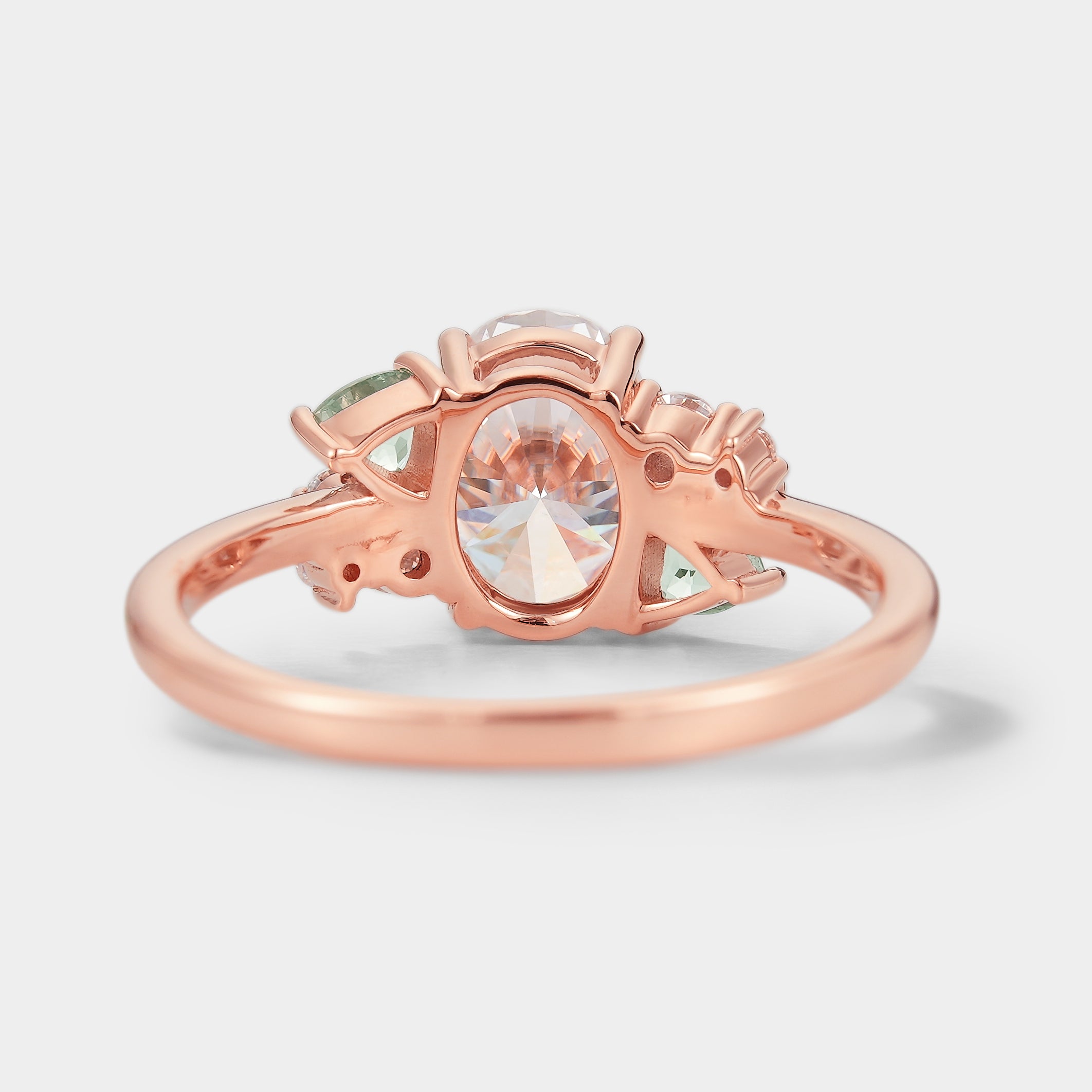 Rose Gold Oval Moissanite and Spinel Engagement Ring