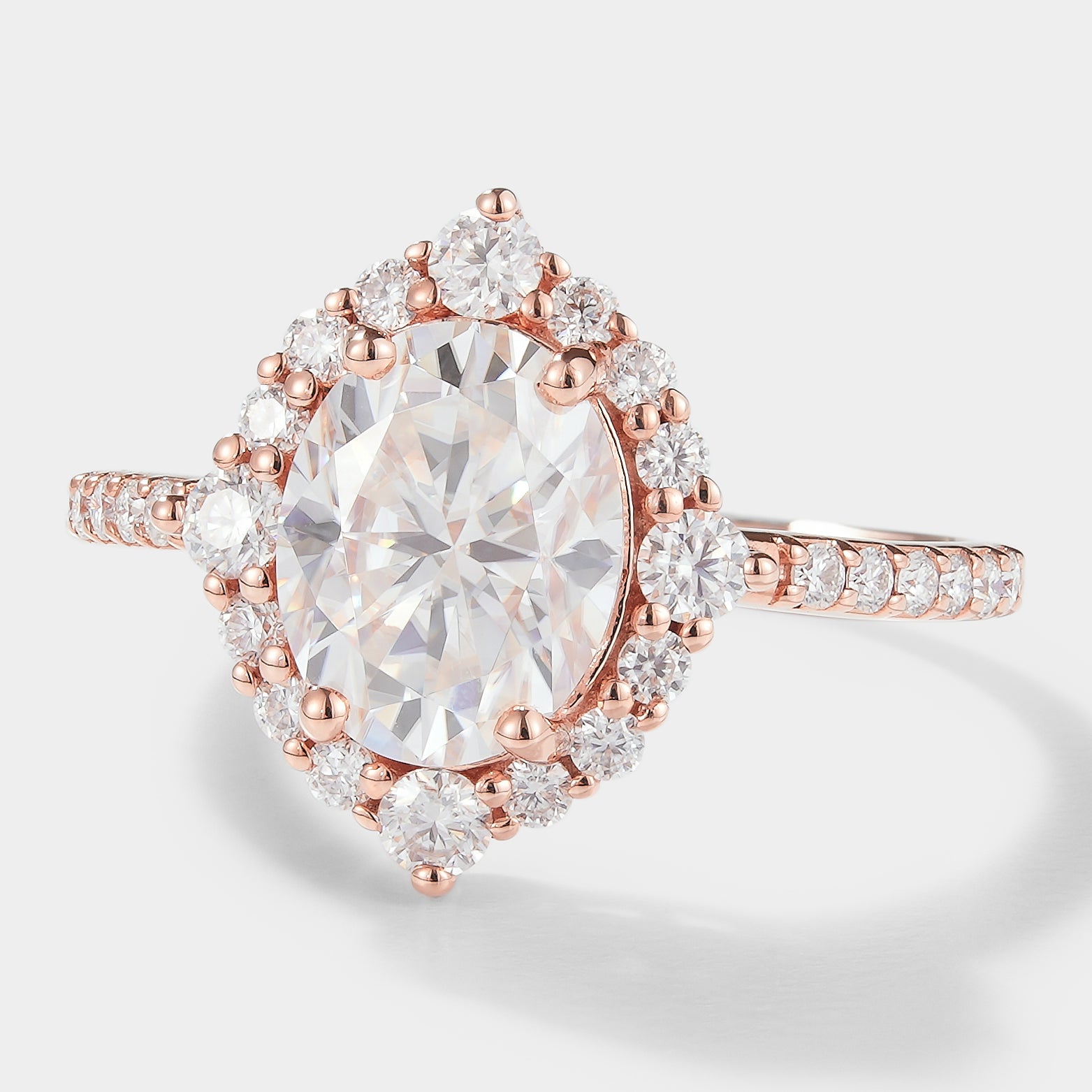 Rose Gold Oval Moissanite Halo Engagement Ring