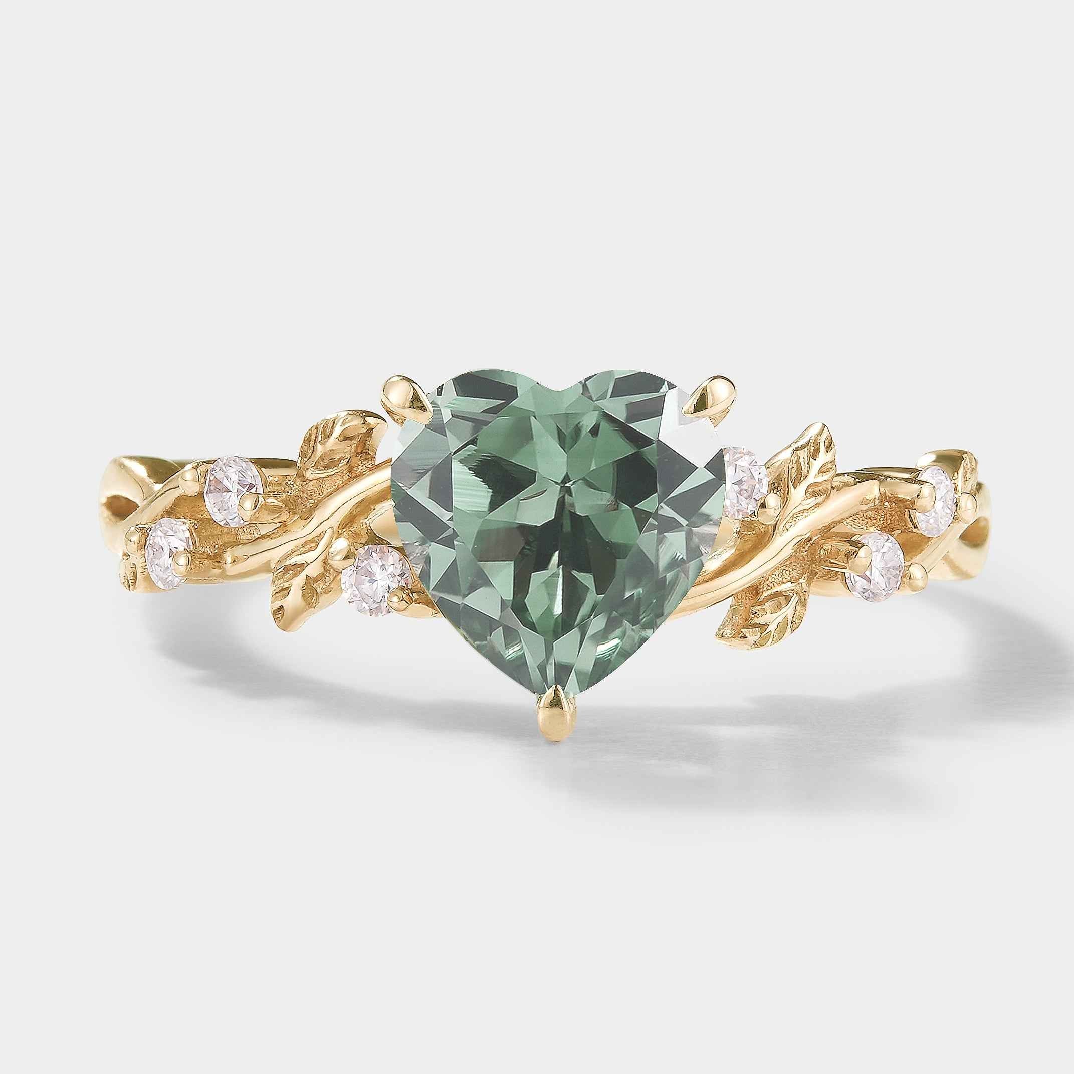 Heart Cut Moissanite Leaf Engagement Ring