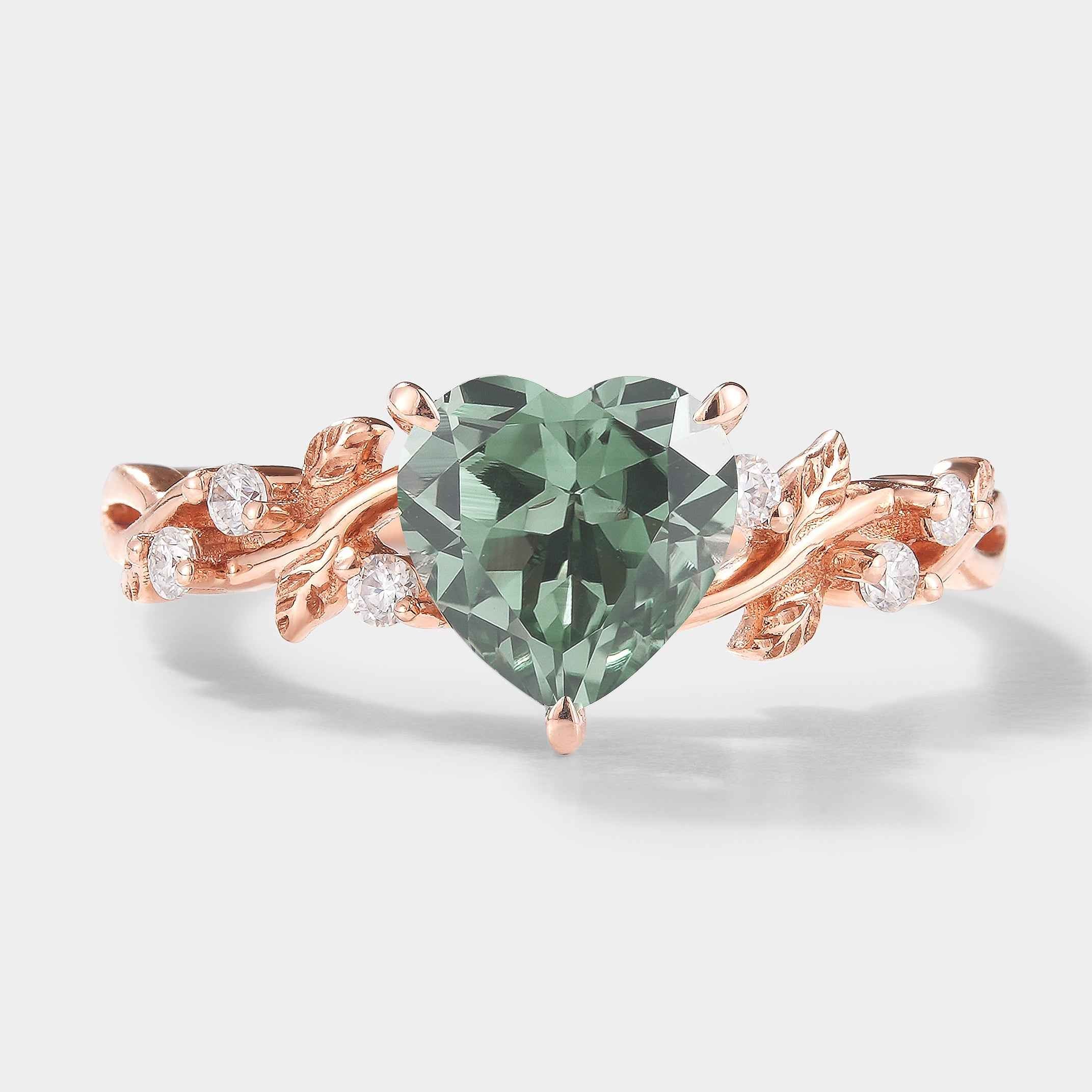 Heart Cut Moissanite Leaf Engagement Ring