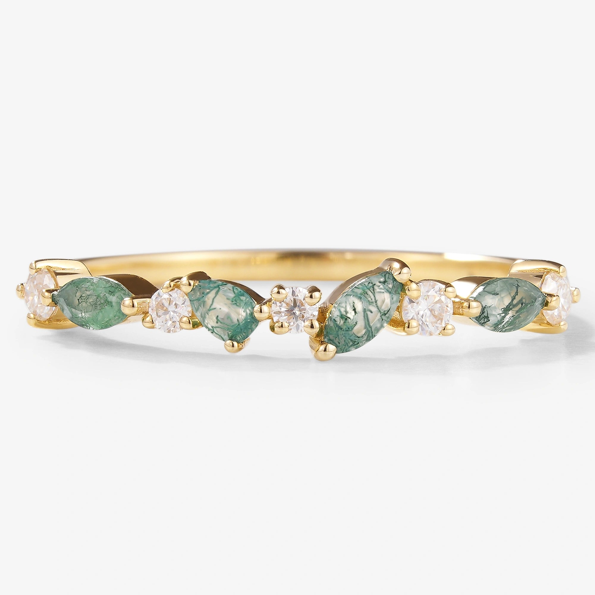 Moss Agate & Moissanite Stackable Wedding Band - Lahela Jewelry