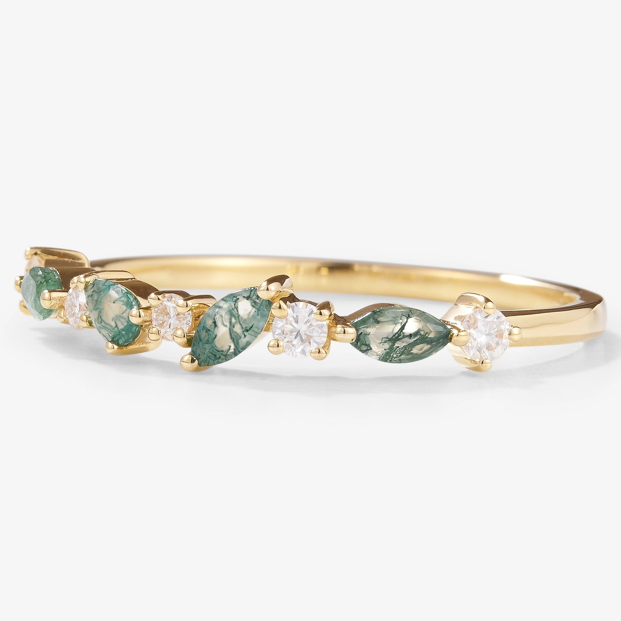 Moss Agate & Moissanite Stackable Wedding Band - Lahela Jewelry