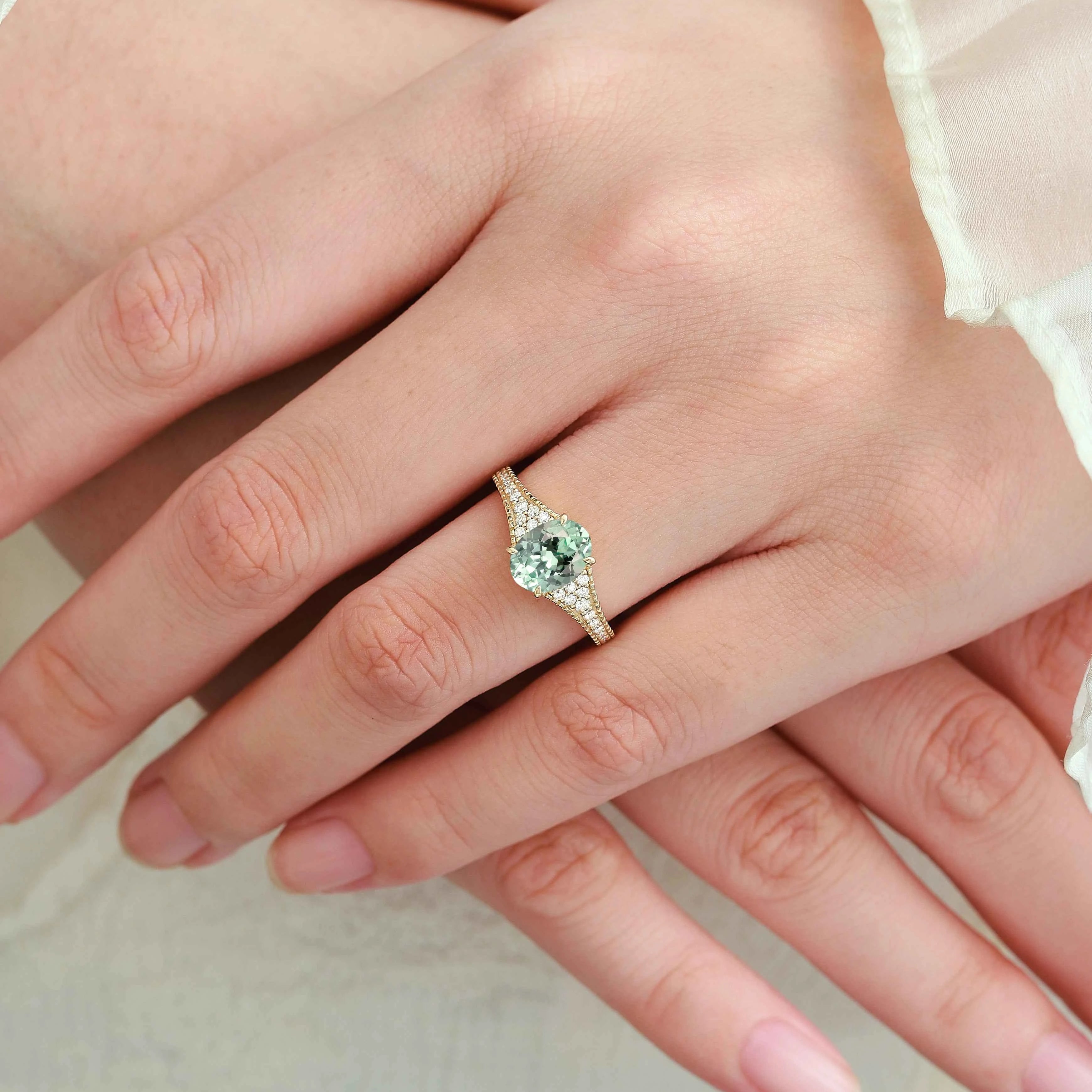 Vintage Bezel Oval Cut Sapphire Pavé Engagement Ring