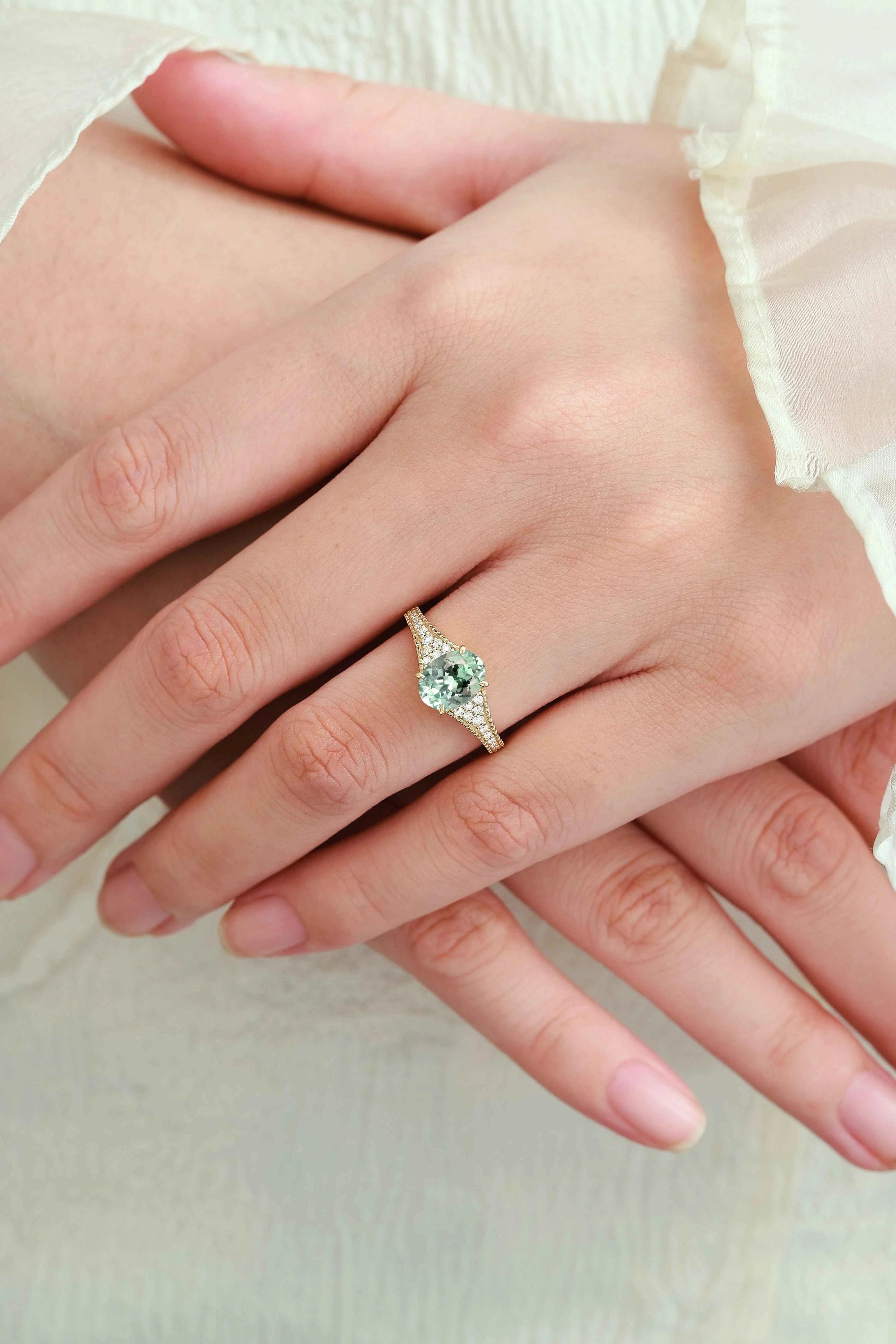 Vintage Bezel Oval Cut Sapphire Pavé Engagement Ring