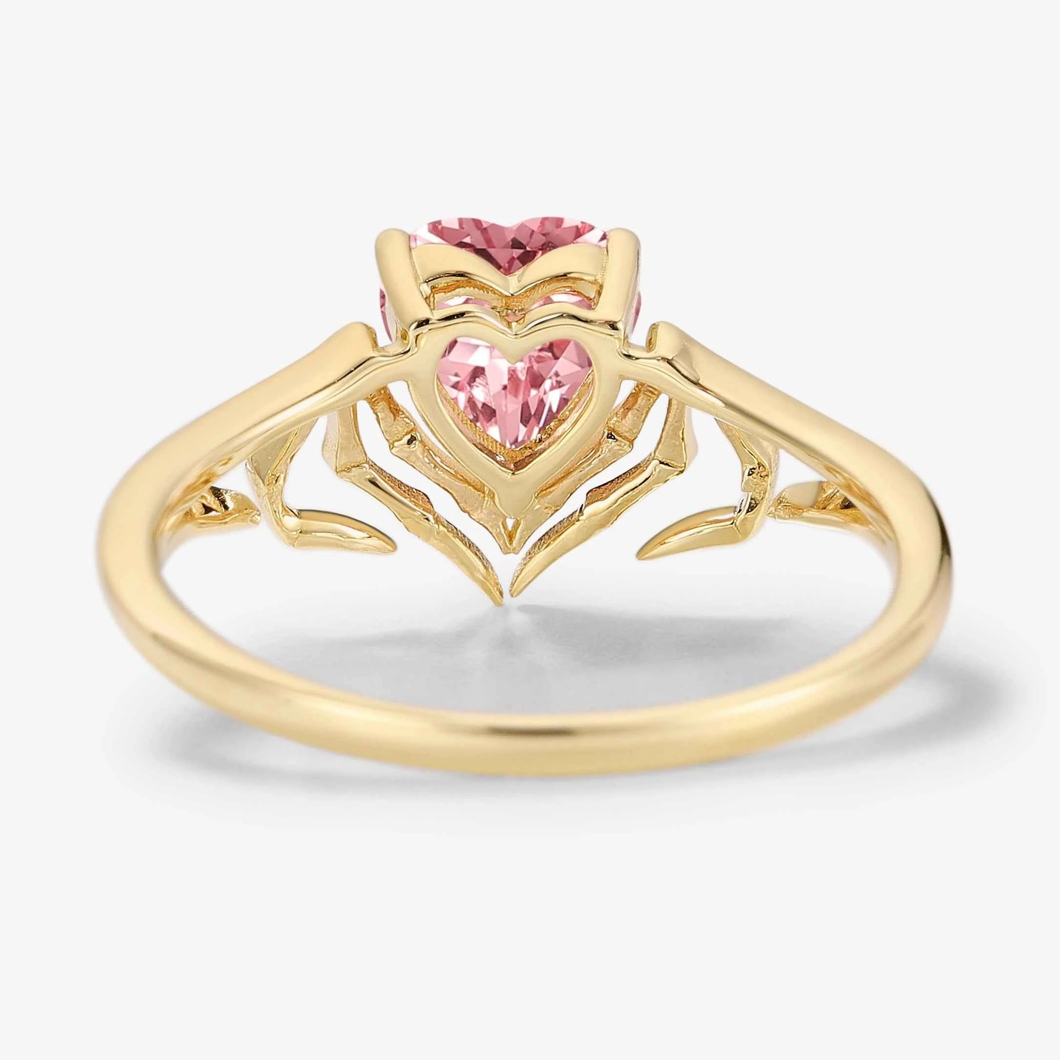 Bat Wing & Spider Claw Inspired Heart Cut Padparadscha Ring