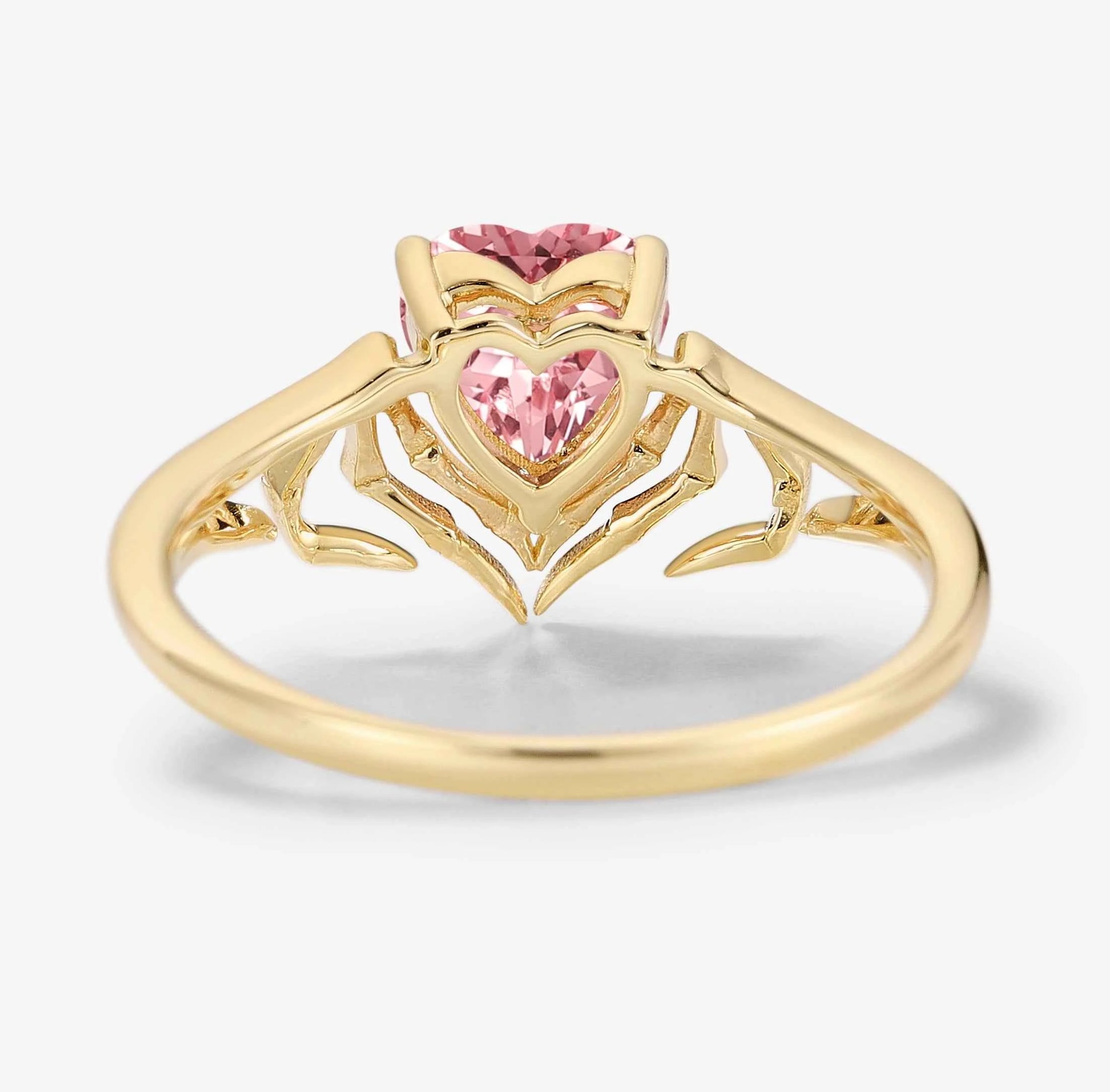 Bat Wing & Spider Claw Inspired Heart Cut Padparadscha Ring