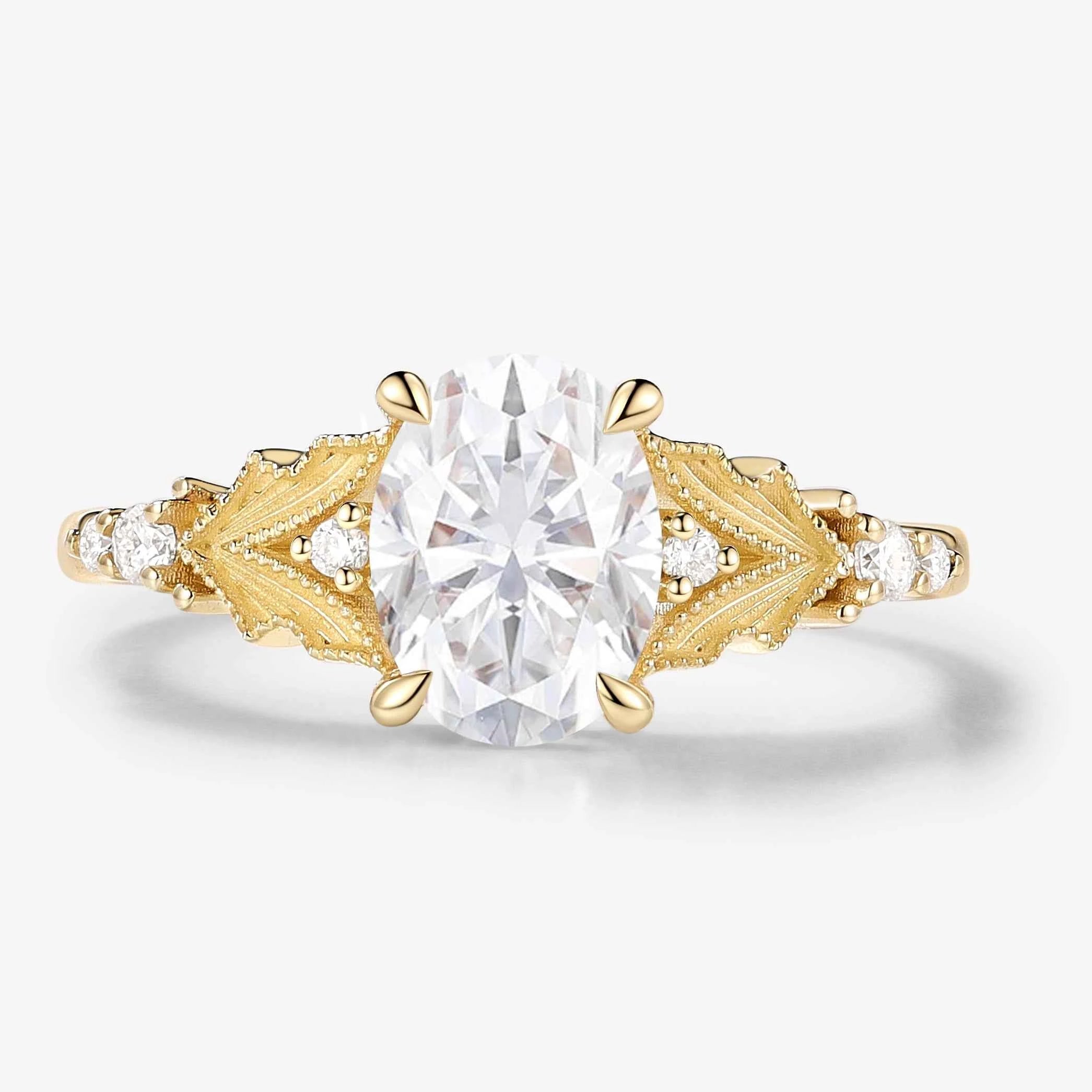 Elegant Dress-Lapel Inspired Bezel Oval Cut Moissanite Ring for the Bride