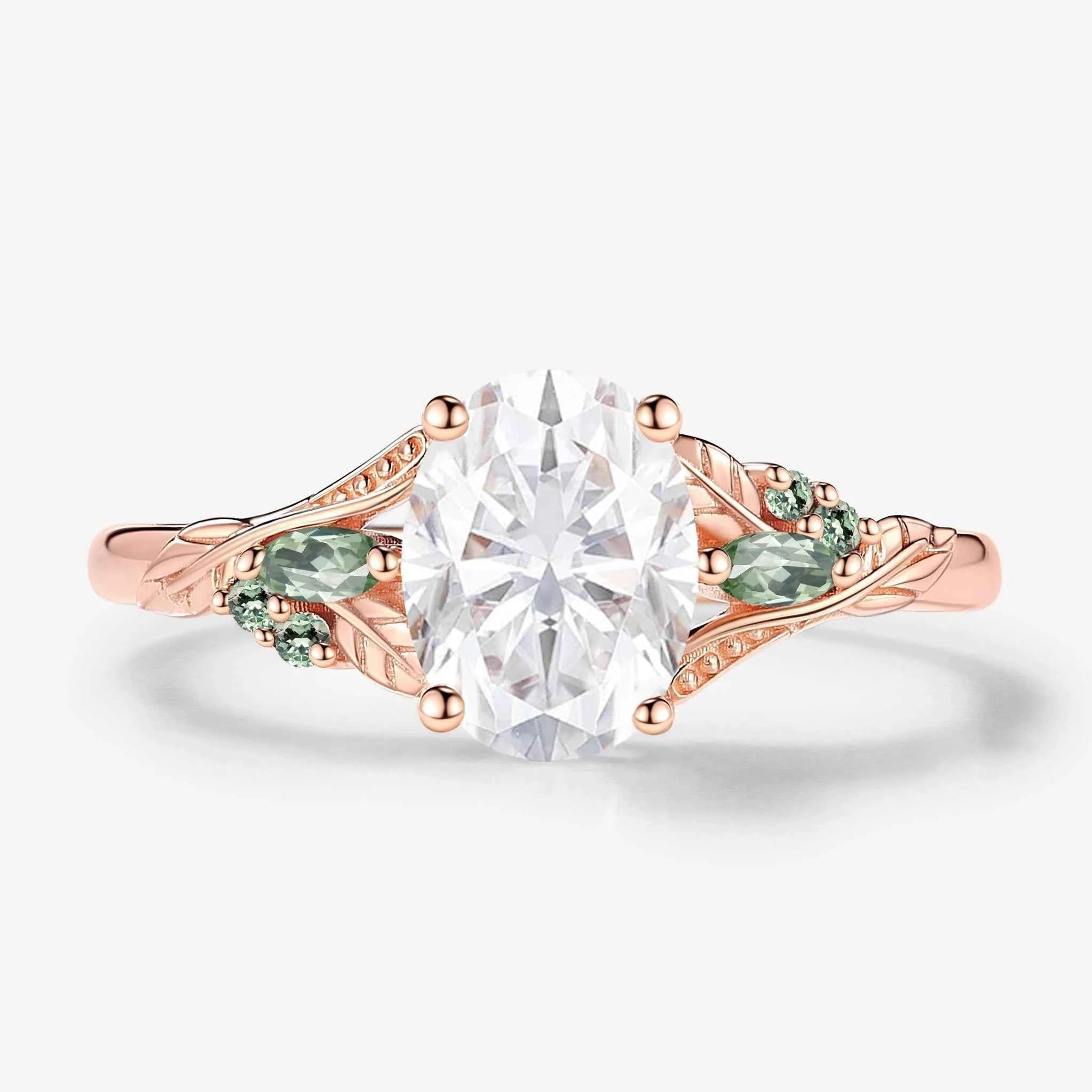 Leaf-Inspired Symmetrical Oval Moissanite Engagement Ring Lab Diamond Options for Jordan