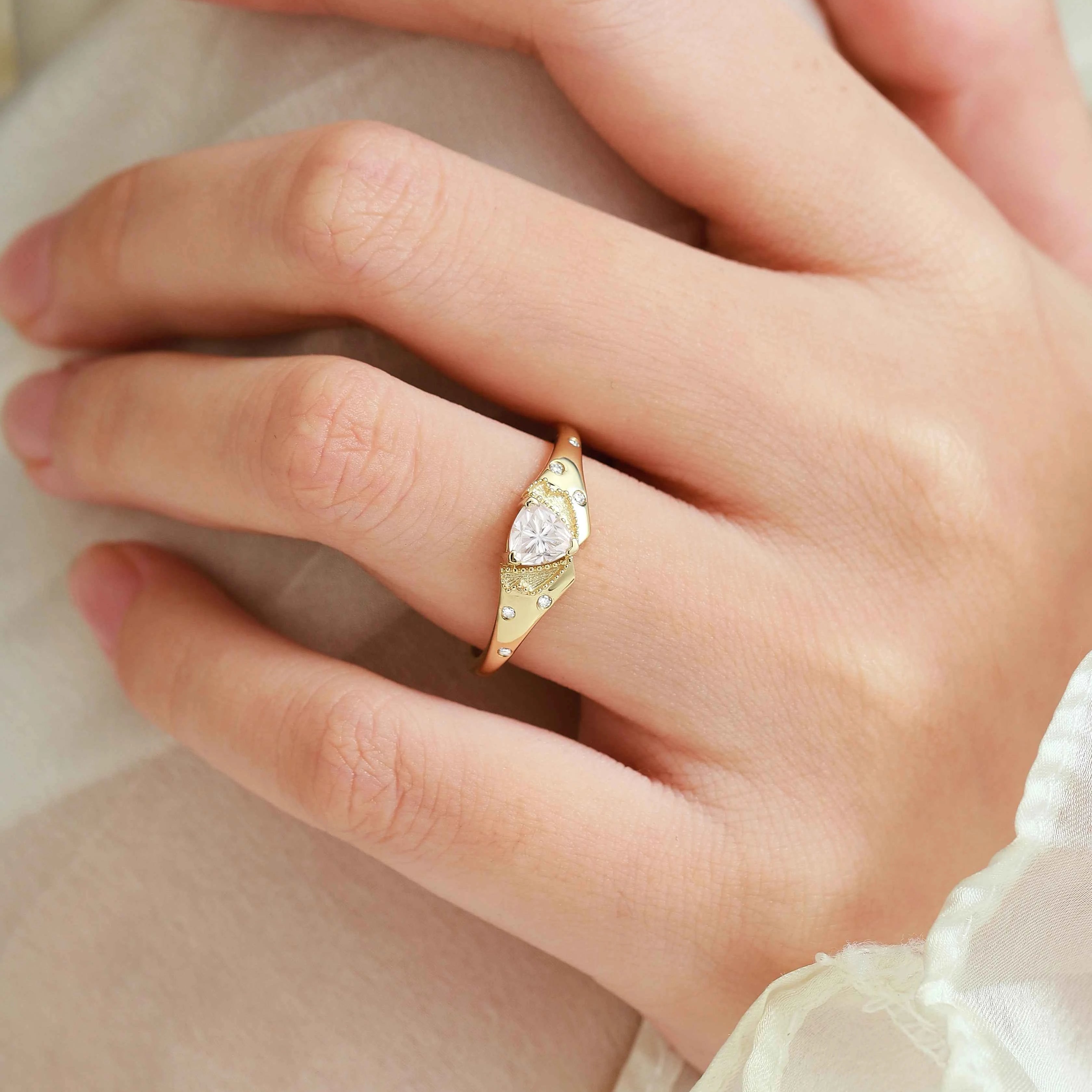 Classic Lapel-Inspired Trillion cut Cut Moissanite Wedding Band for the Groom