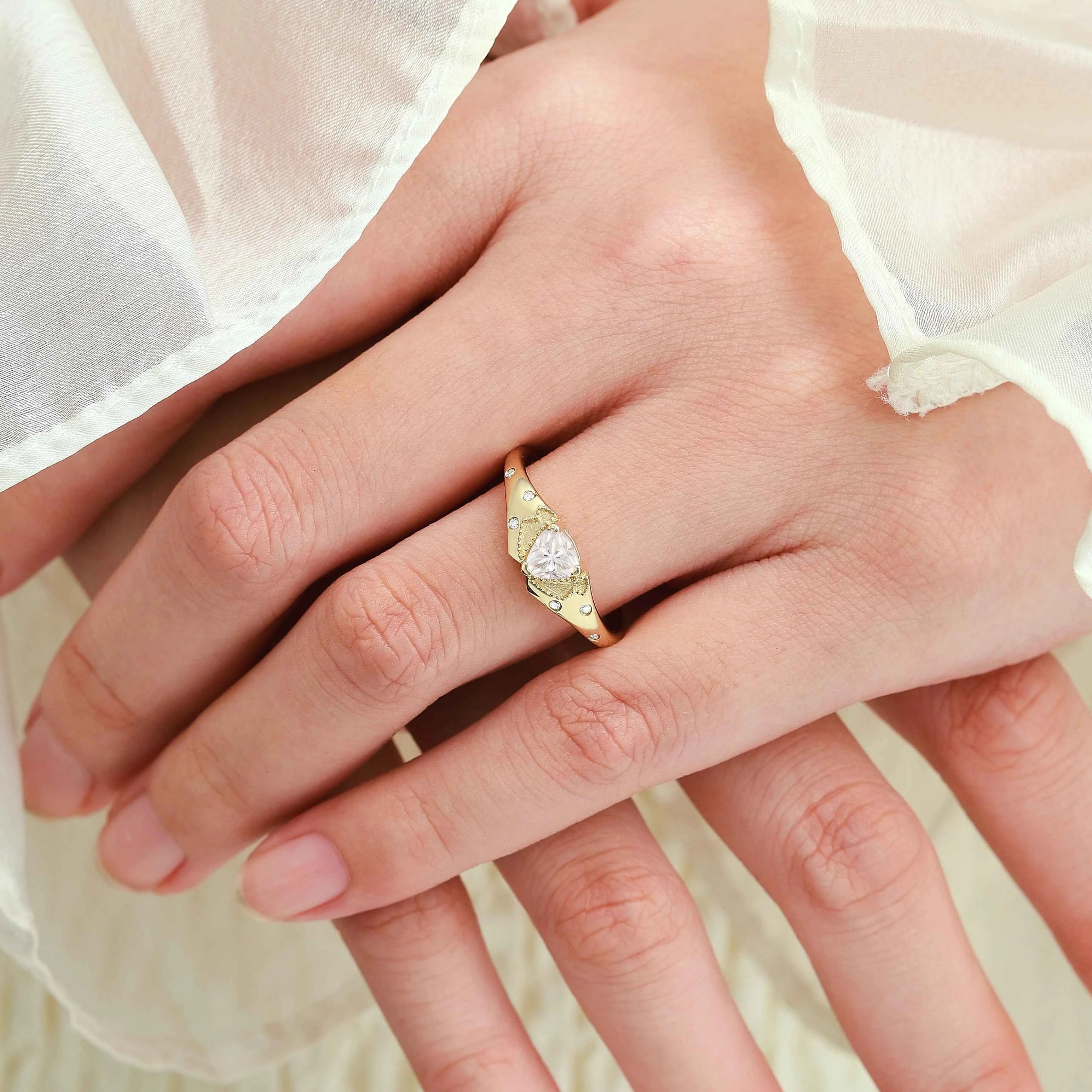 Classic Lapel-Inspired Trillion cut Cut Moissanite Wedding Band for the Groom