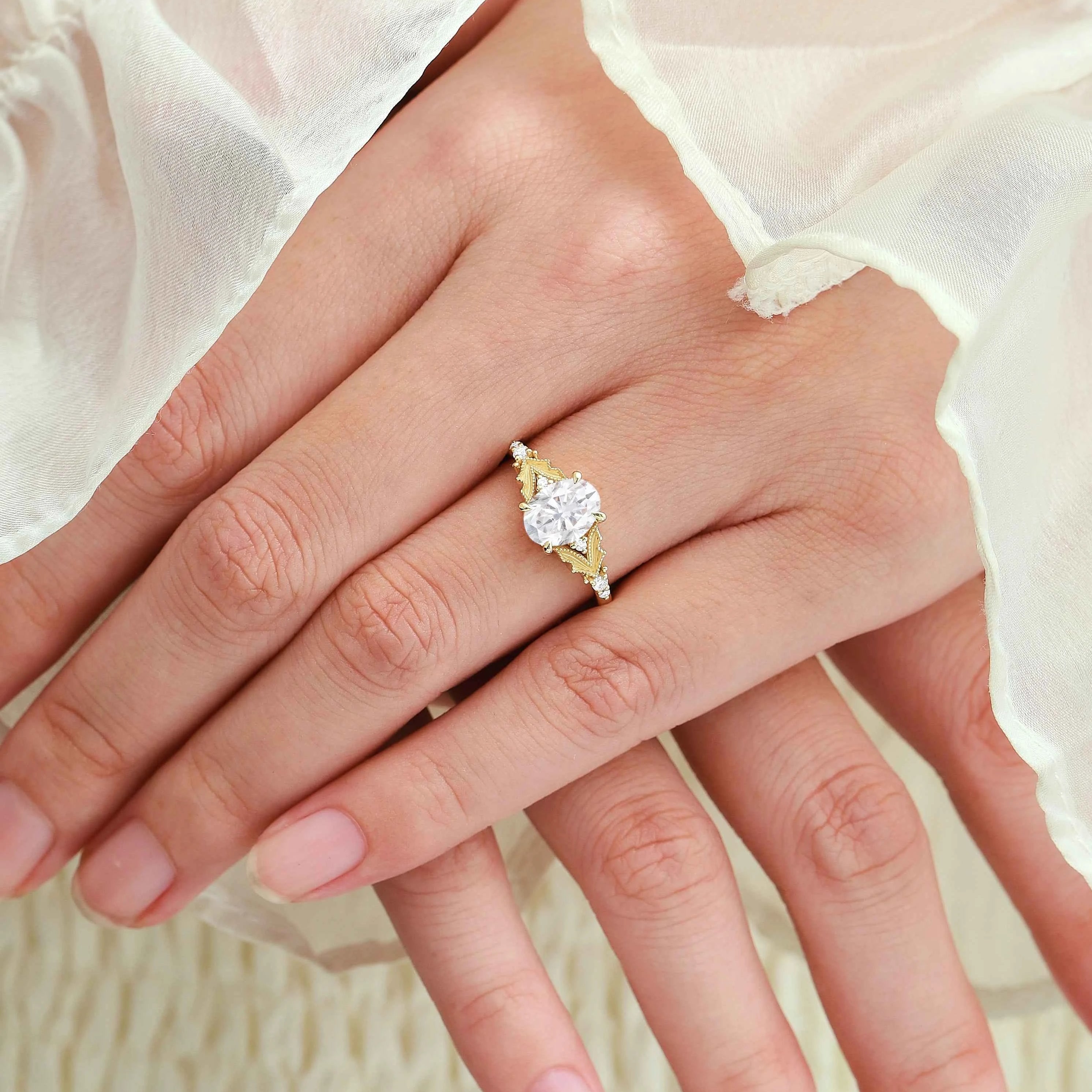 Elegant Dress-Lapel Inspired Bezel Oval Cut Moissanite Ring for the Bride