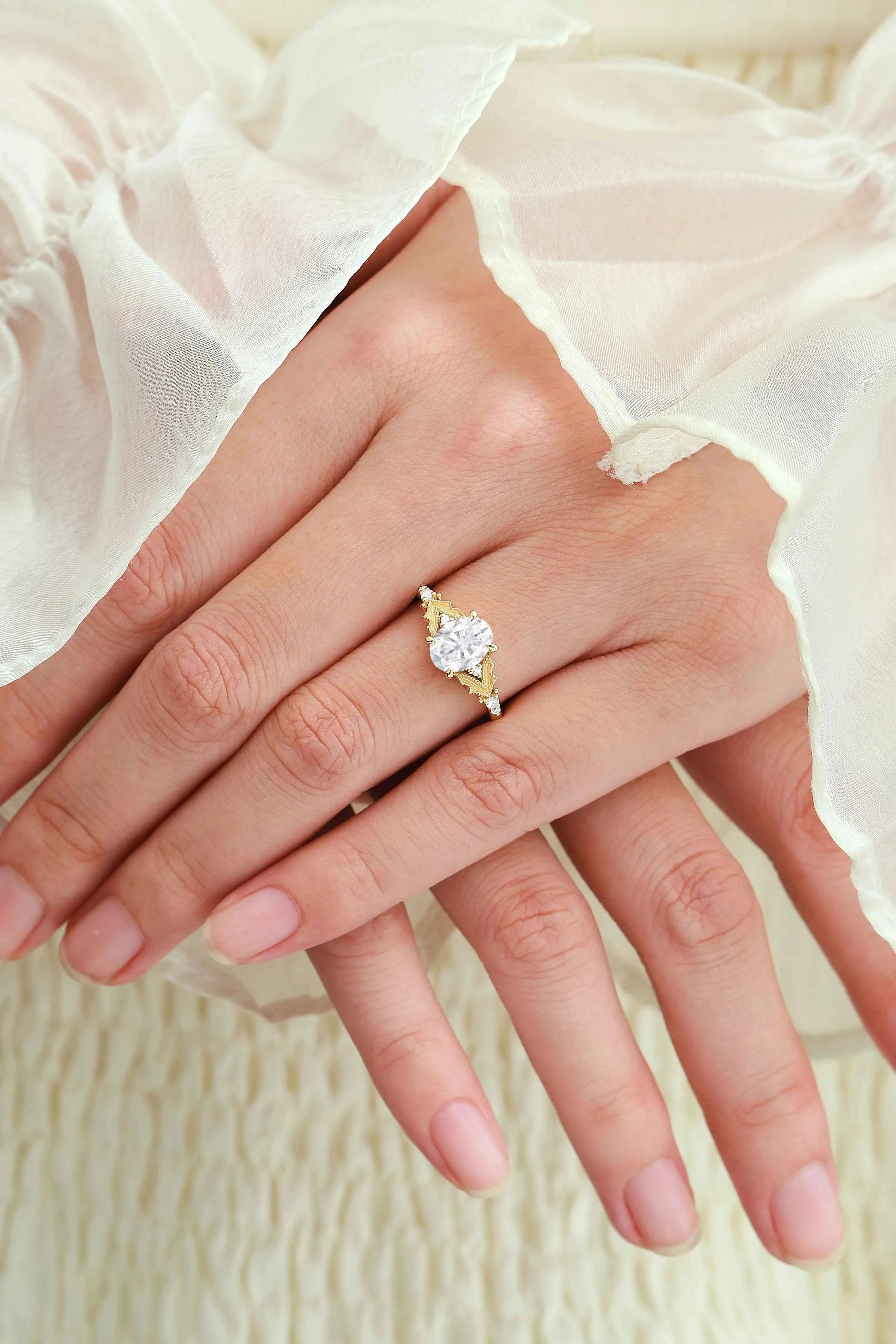 Elegant Dress-Lapel Inspired Bezel Oval Cut Moissanite Ring for the Bride