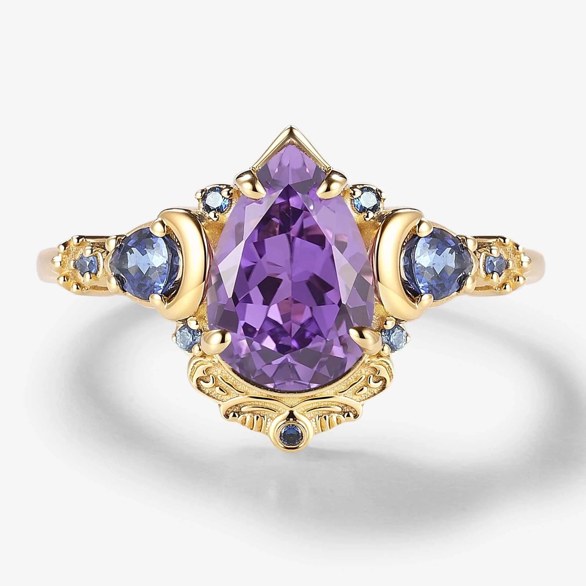Vintage Baroque Inspired Pear Cut Purple Sapphire Engagement Ring