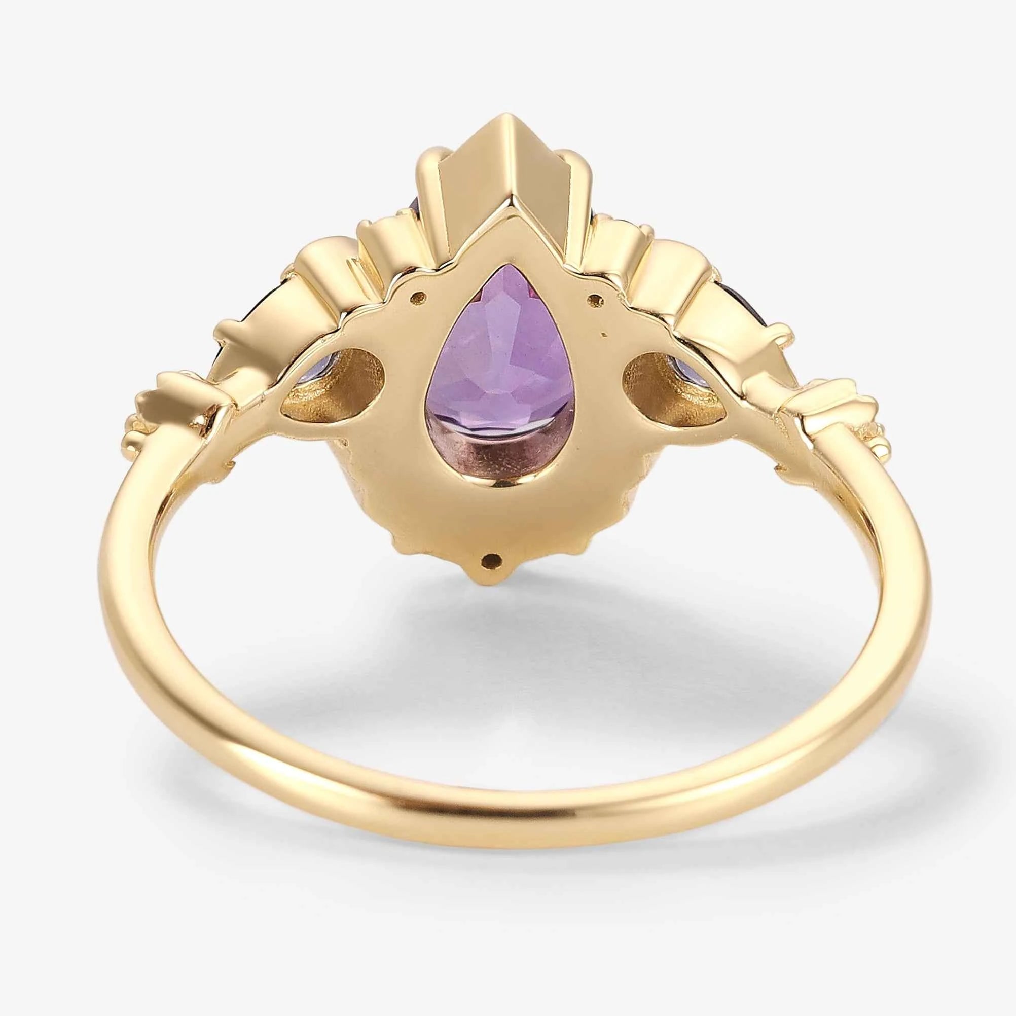 Vintage Baroque Inspired Pear Cut Purple Sapphire Engagement Ring