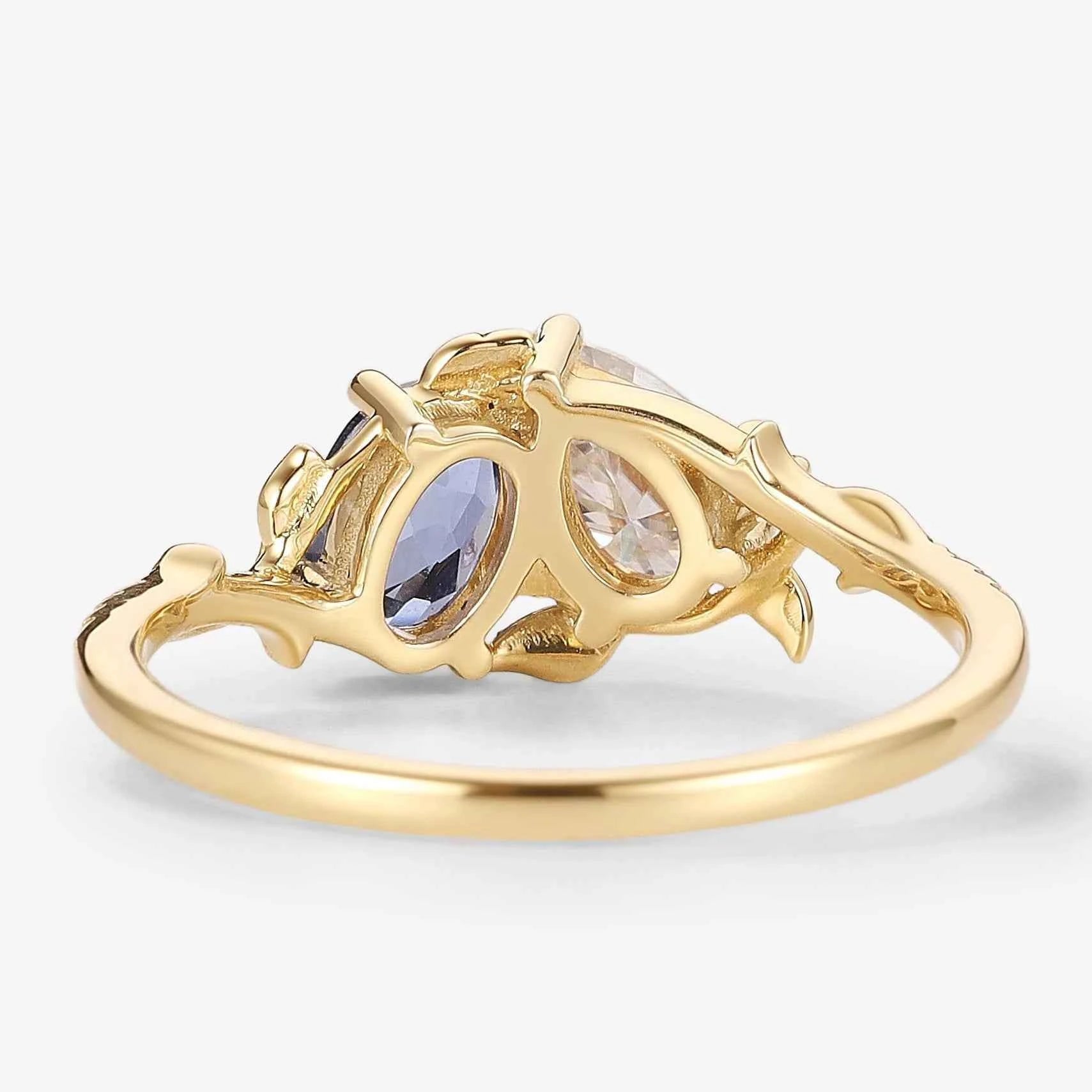 Nature-Inspired Leaf 2 Stone Ring Pear & Oval Cut Engagement Ring