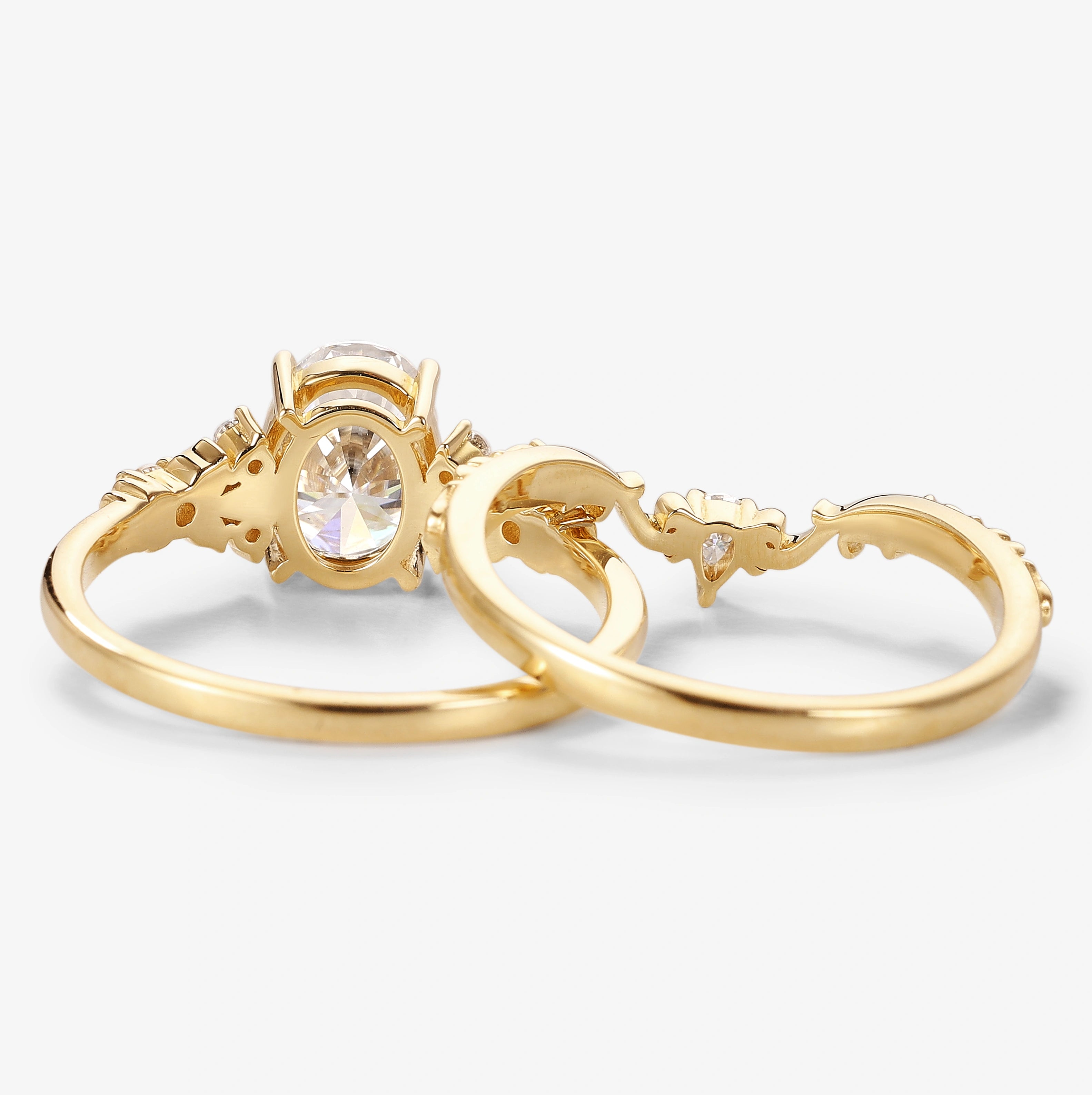 Oval Moissanite Vintage Engagement Ring Sets 2pcs - Lahela Jewelry