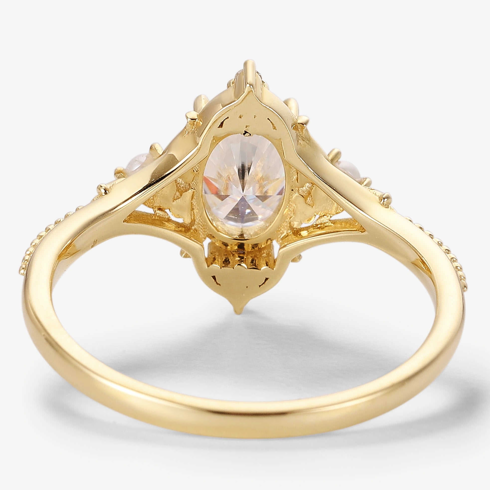 Signature Vintage Moissanite Engagement Ring With Pearl - Lahela Jewelry