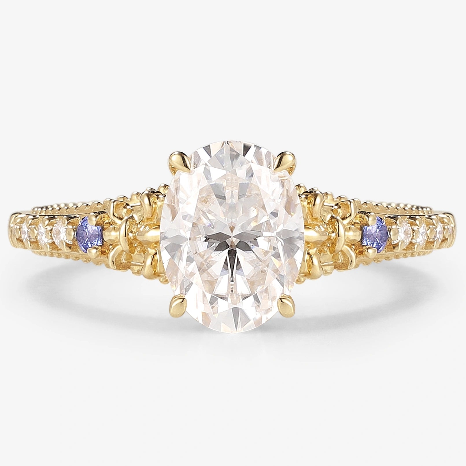 Vintage Victorian Oval Cut Moissanite Engagement Ring - Lahela Jewelry