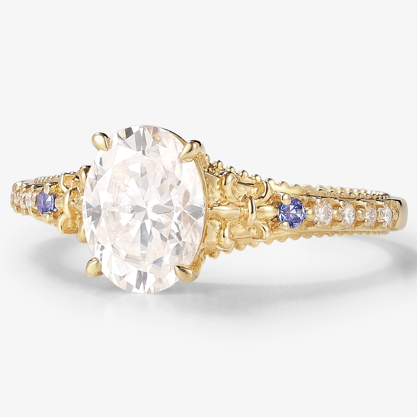 Vintage Victorian Oval Cut Moissanite Engagement Ring - Lahela Jewelry